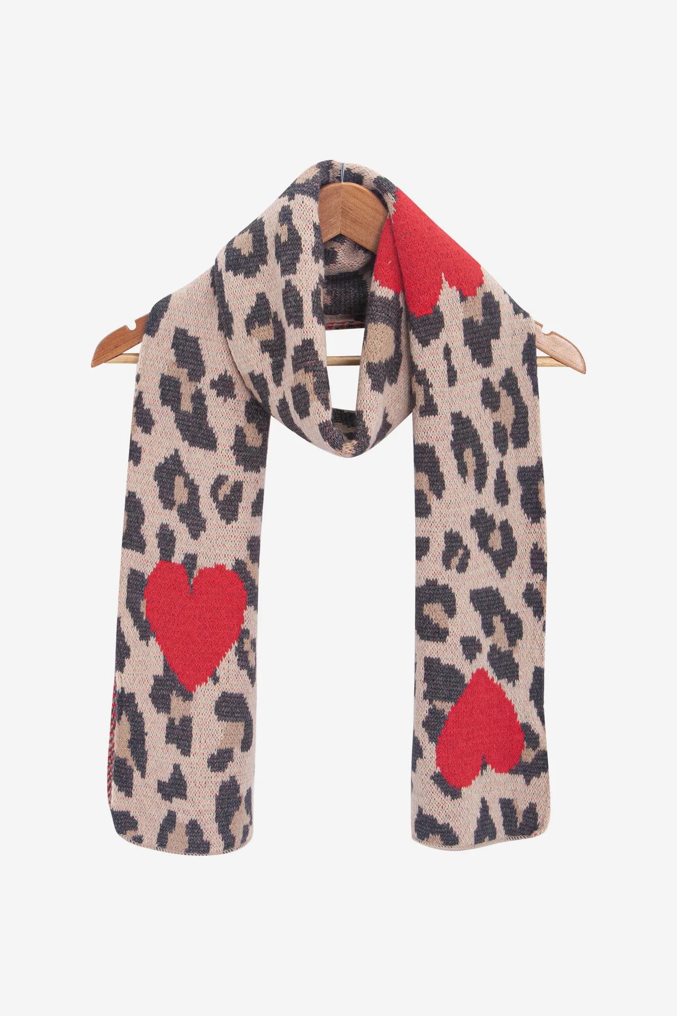 Leopard Knitted Scarf with Hearts
