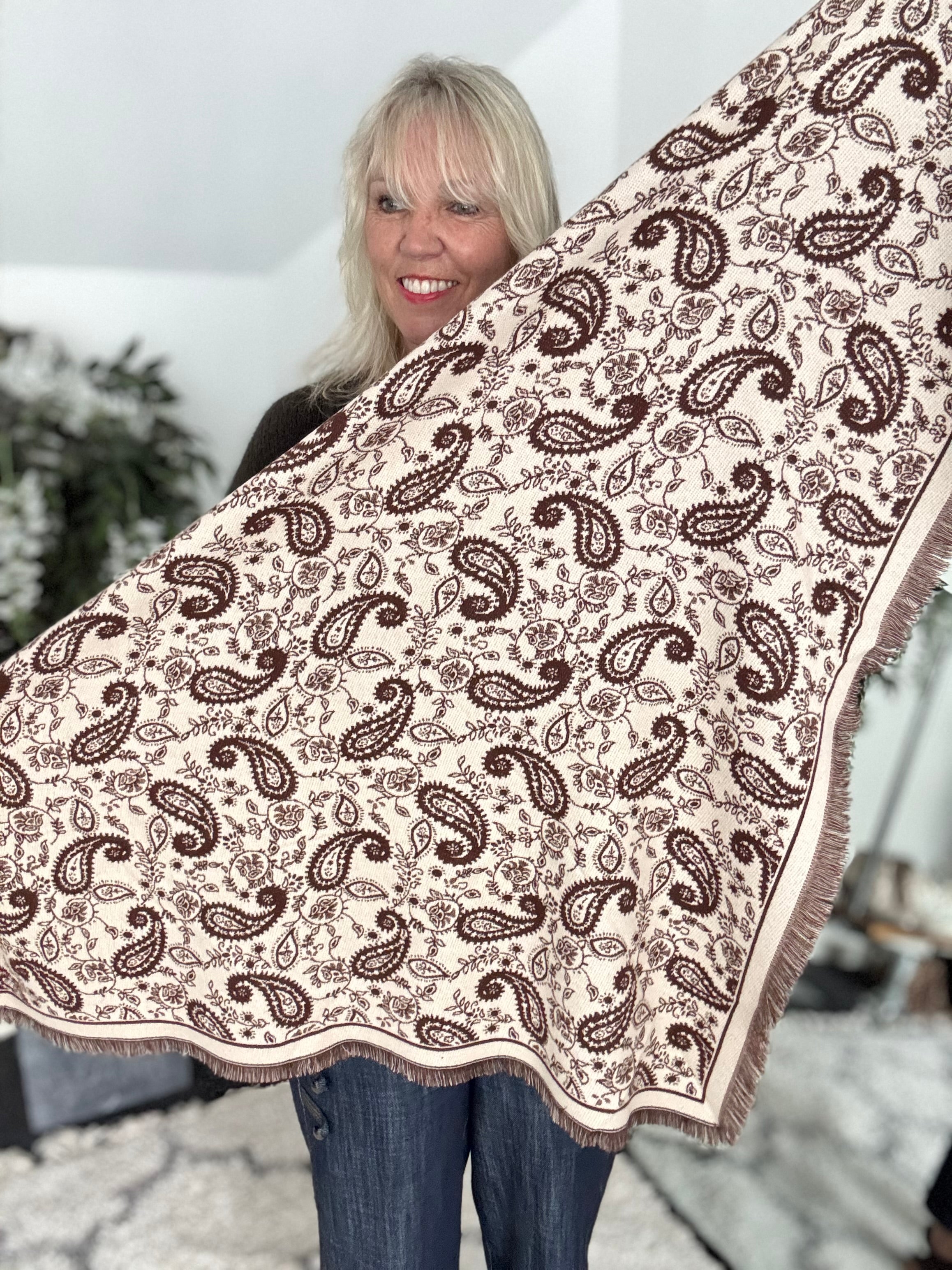 Reversible Knitted Scarf in Chocolate & Ecru