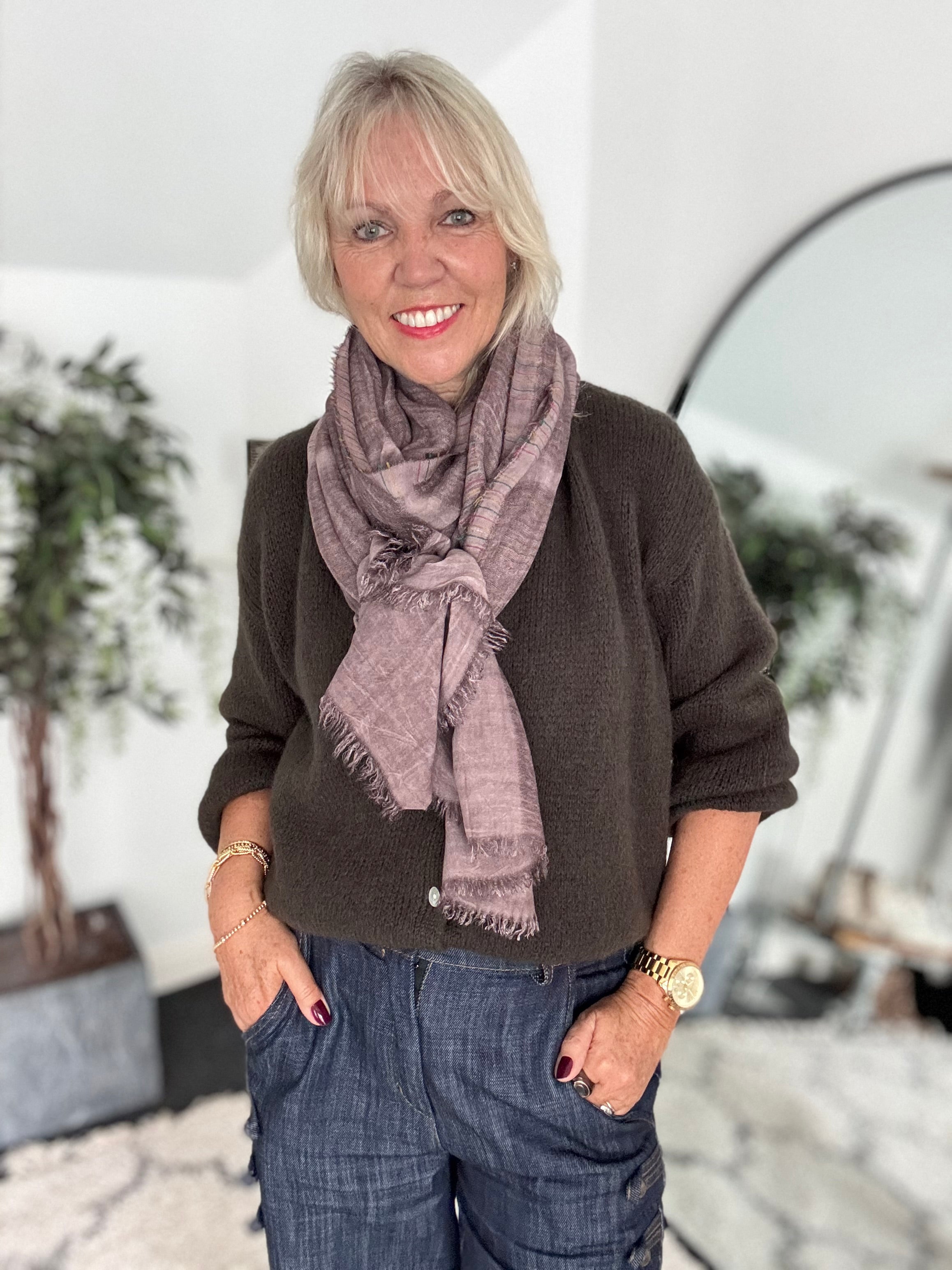Raw Edge Stripe Scarf in Heather