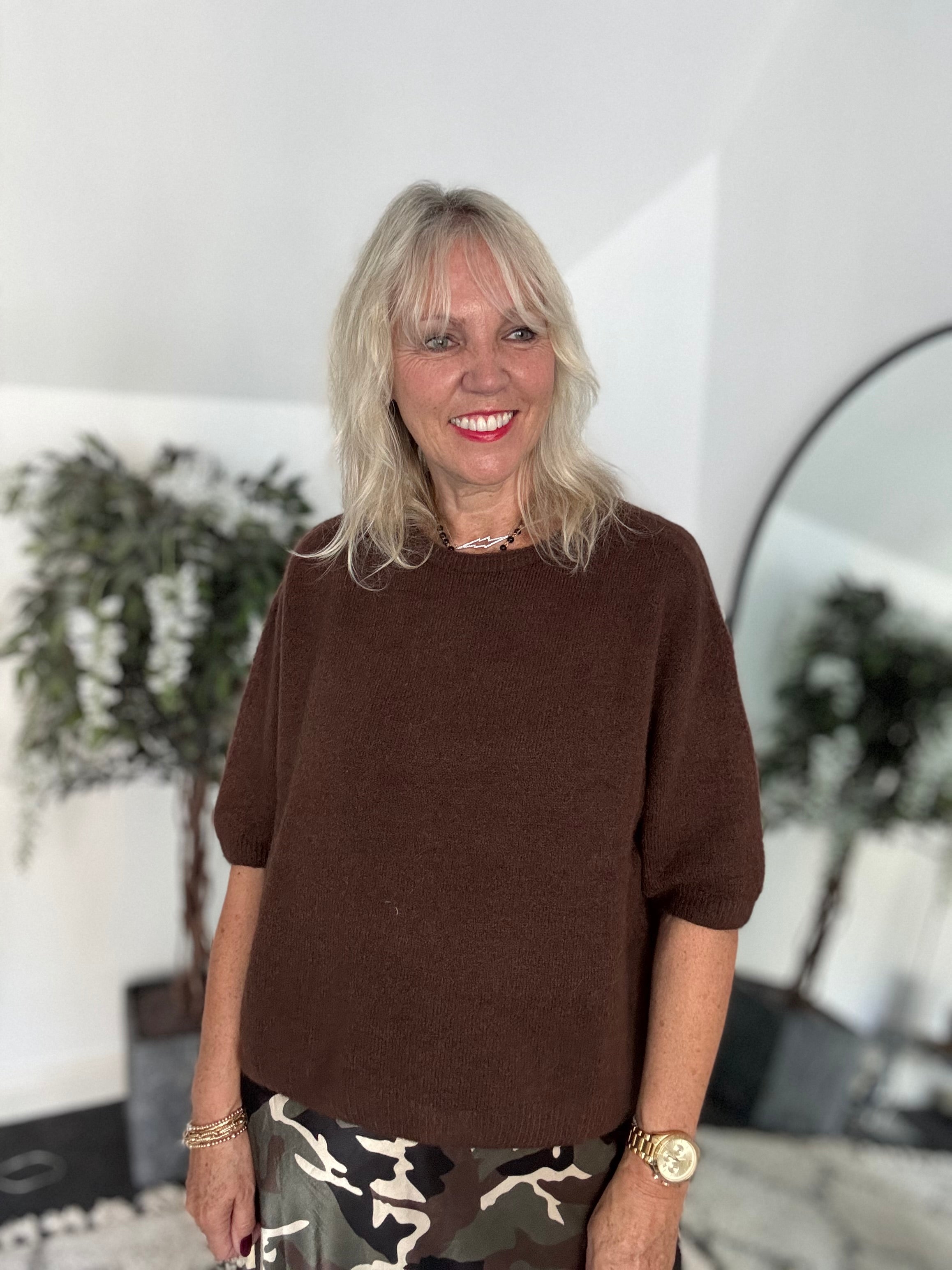 Short Sleeve Slouchy Alpaca Jumper in Chocolate