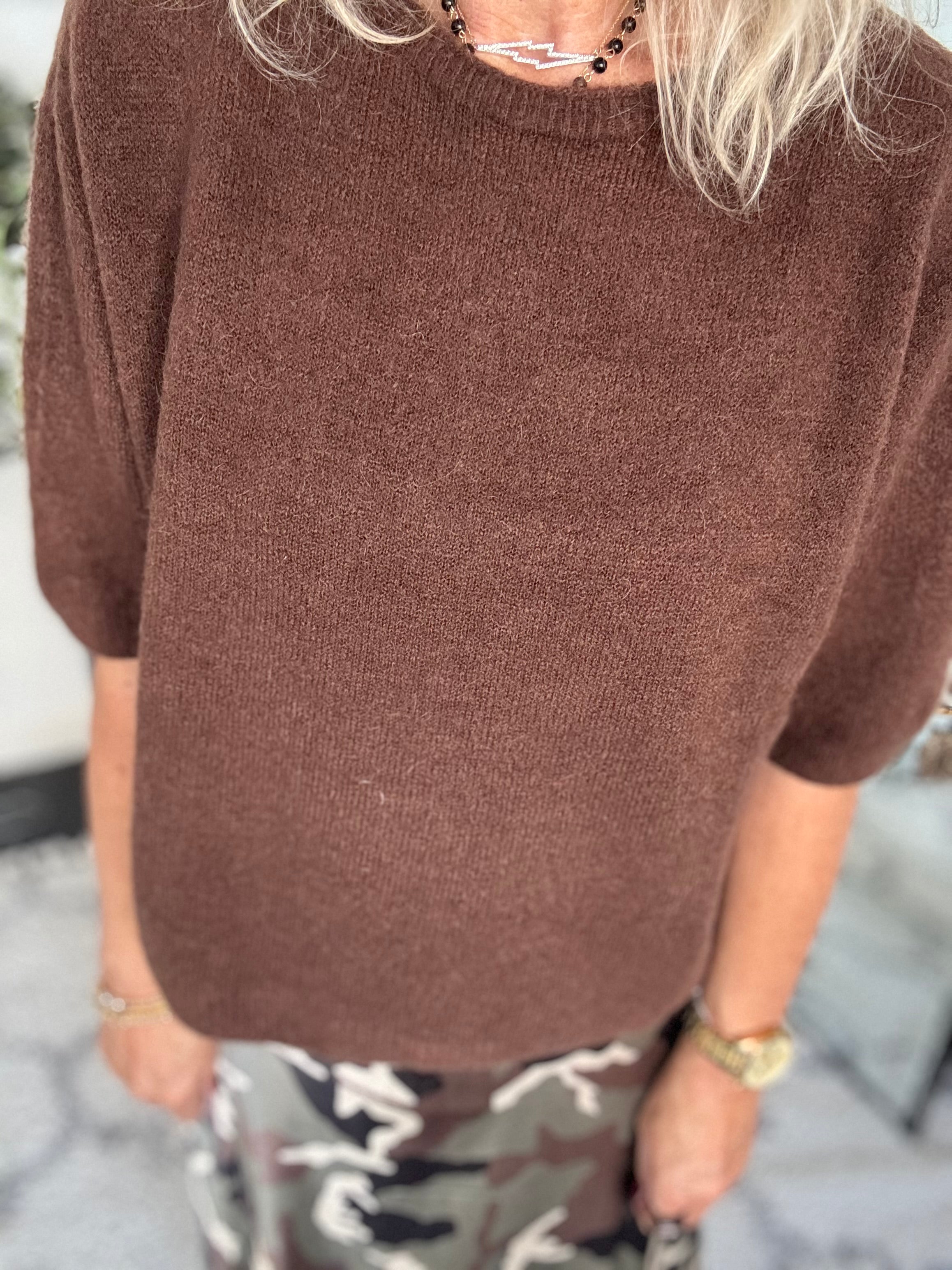Short Sleeve Slouchy Alpaca Jumper in Chocolate