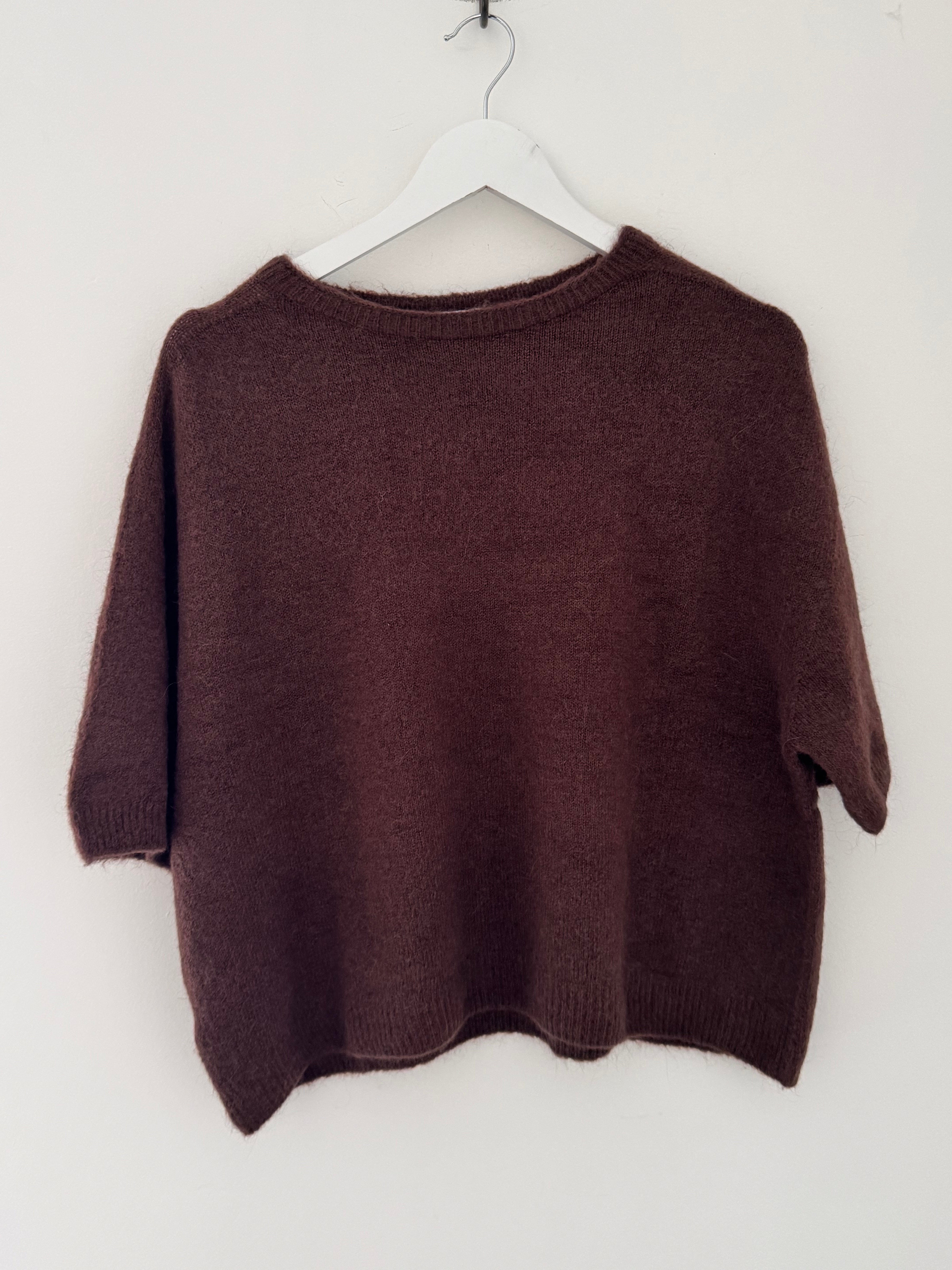 Short Sleeve Slouchy Alpaca Jumper in Chocolate