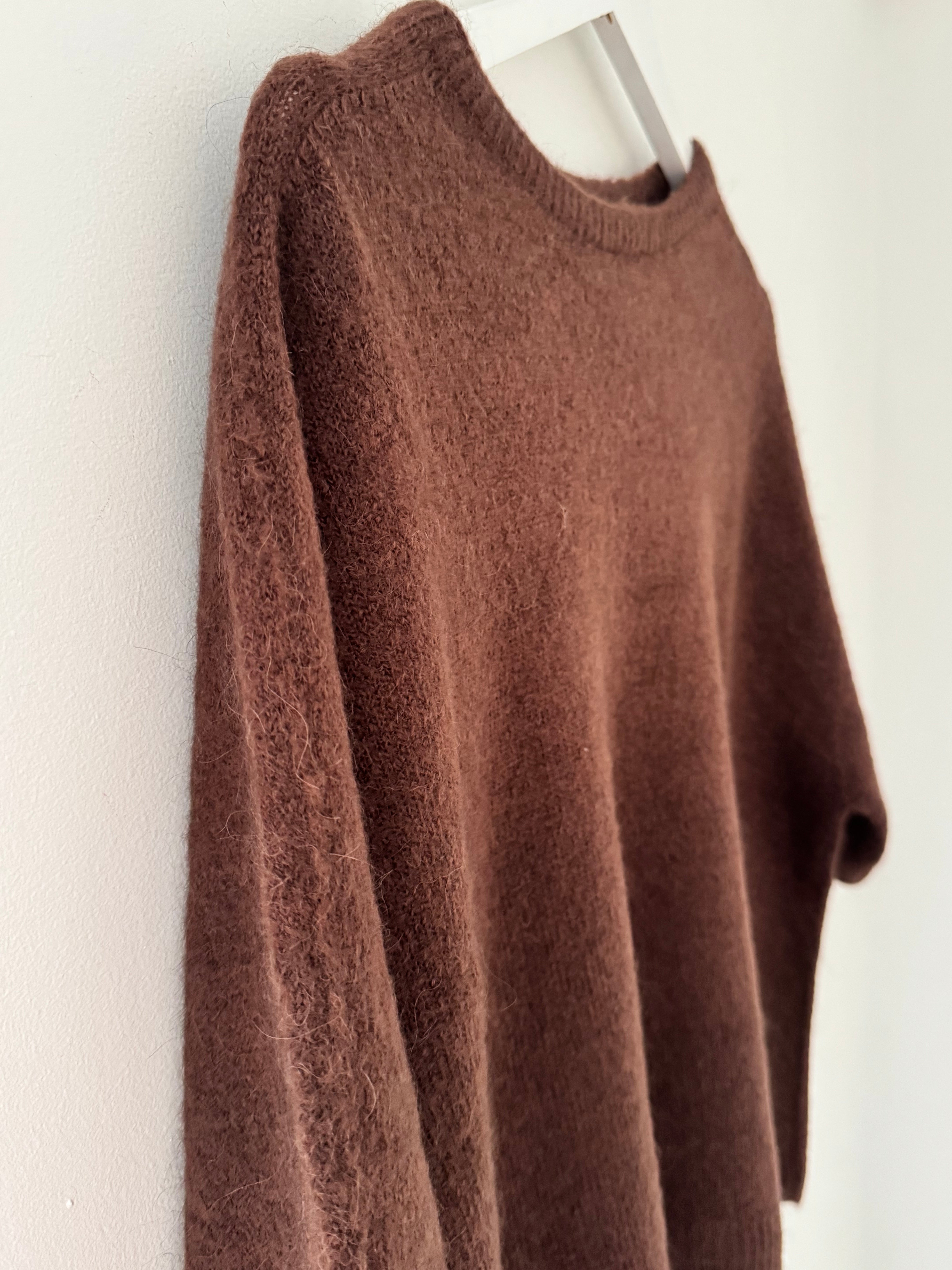 Short Sleeve Slouchy Alpaca Jumper in Chocolate