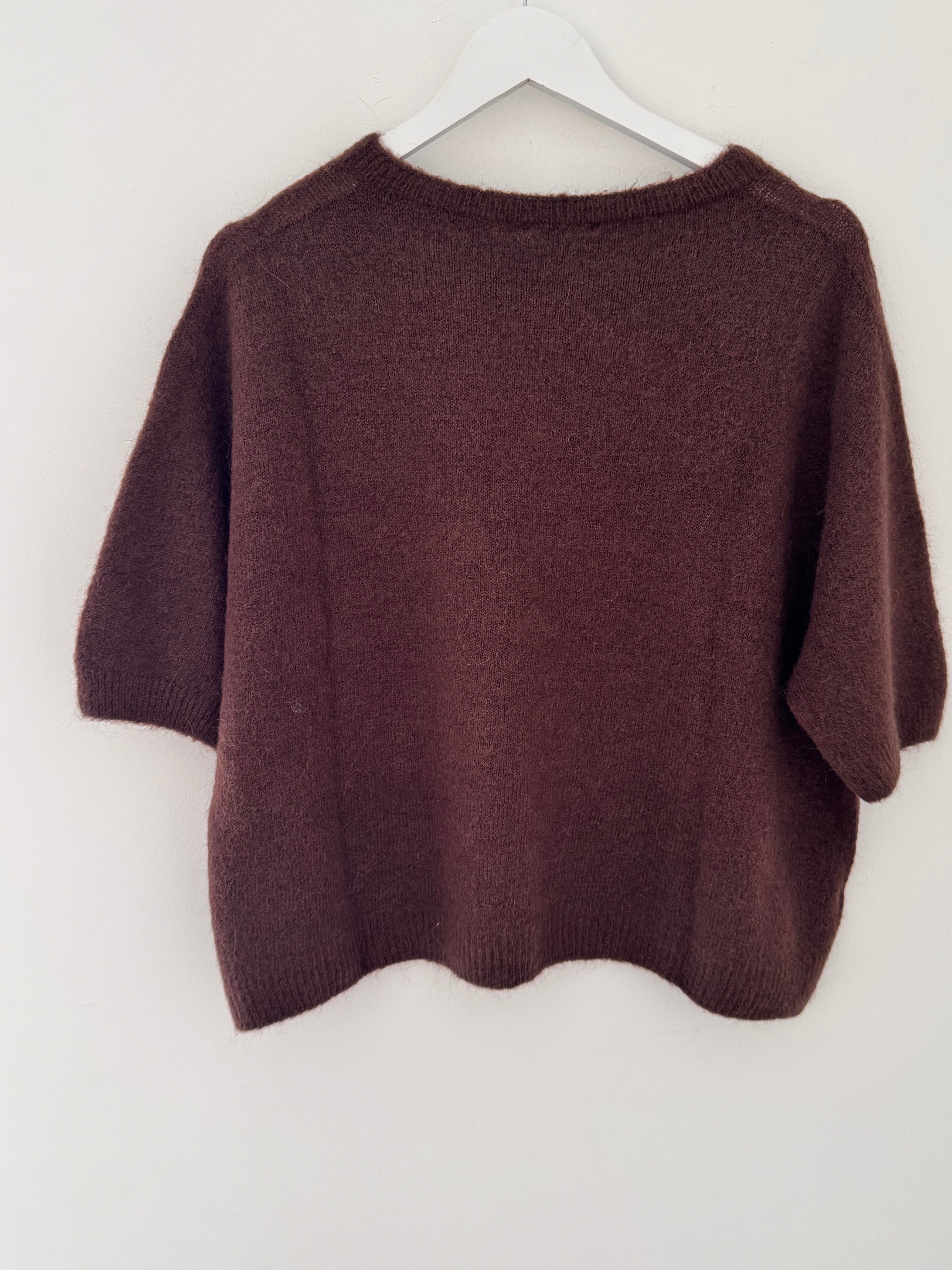 Short Sleeve Slouchy Alpaca Jumper in Chocolate