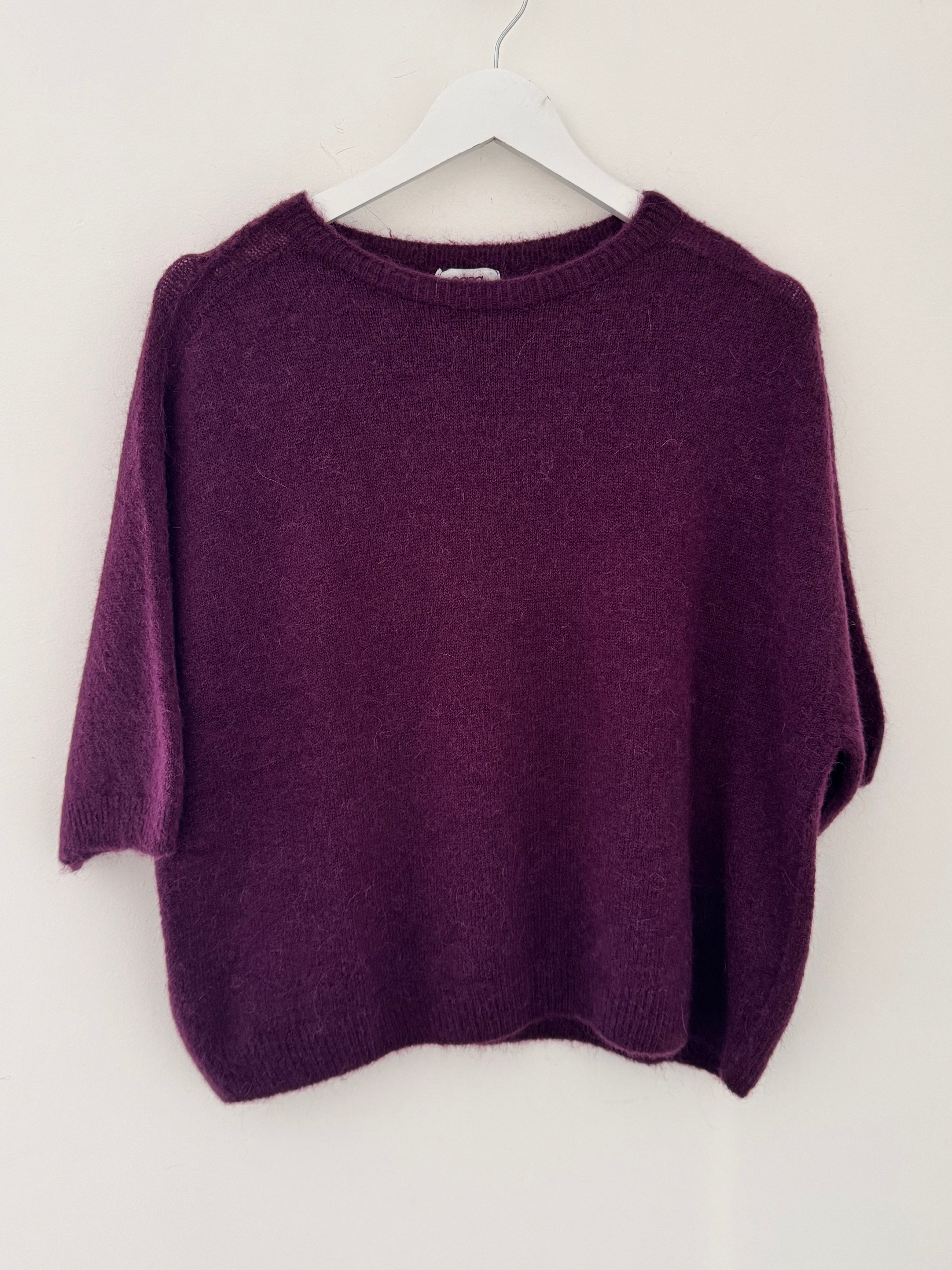 Short Sleeve Slouchy Alpaca Jumper in Plum
