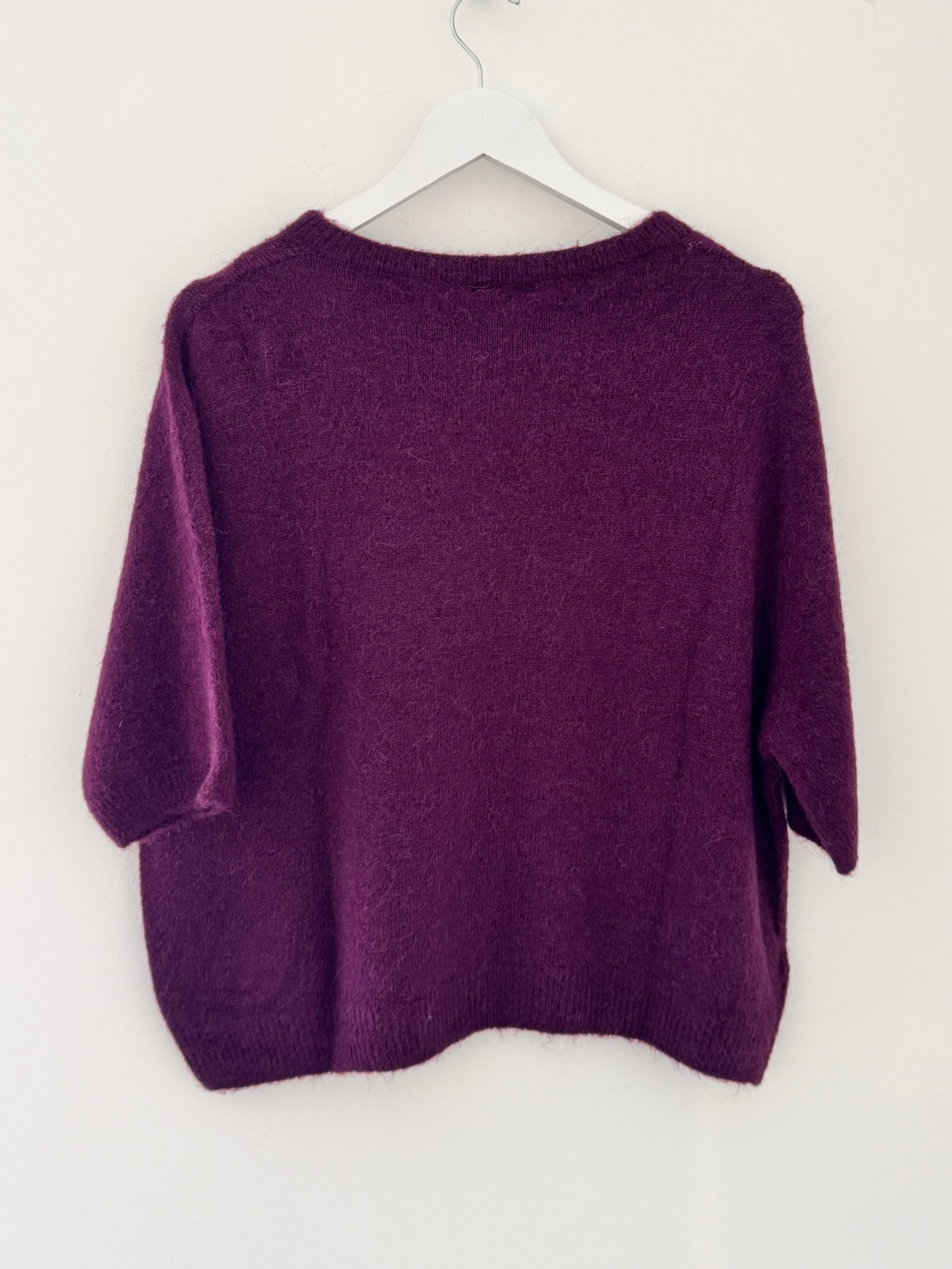 Short Sleeve Slouchy Alpaca Jumper in Plum