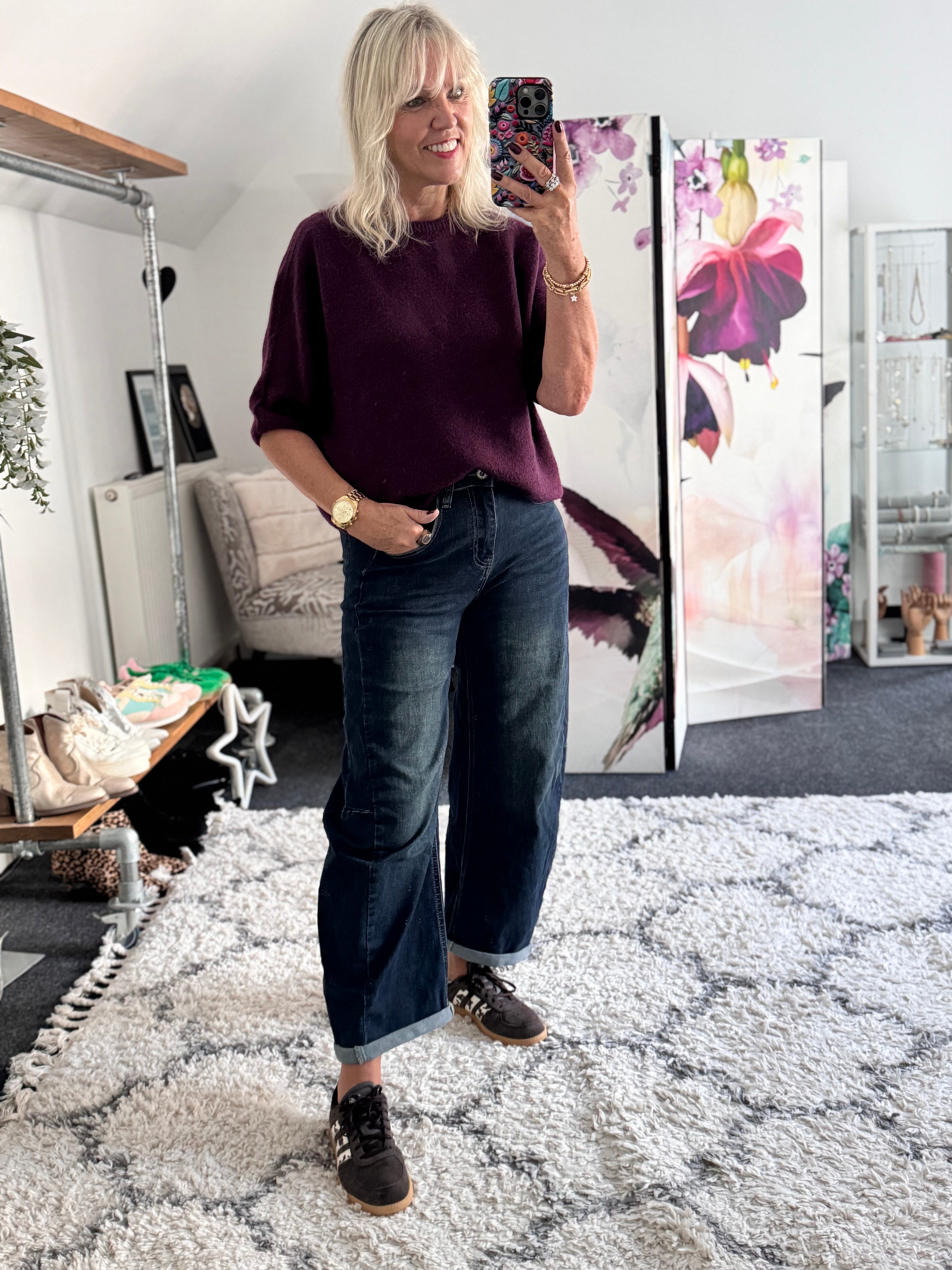 Barrel Leg Jeans in Dark Denim