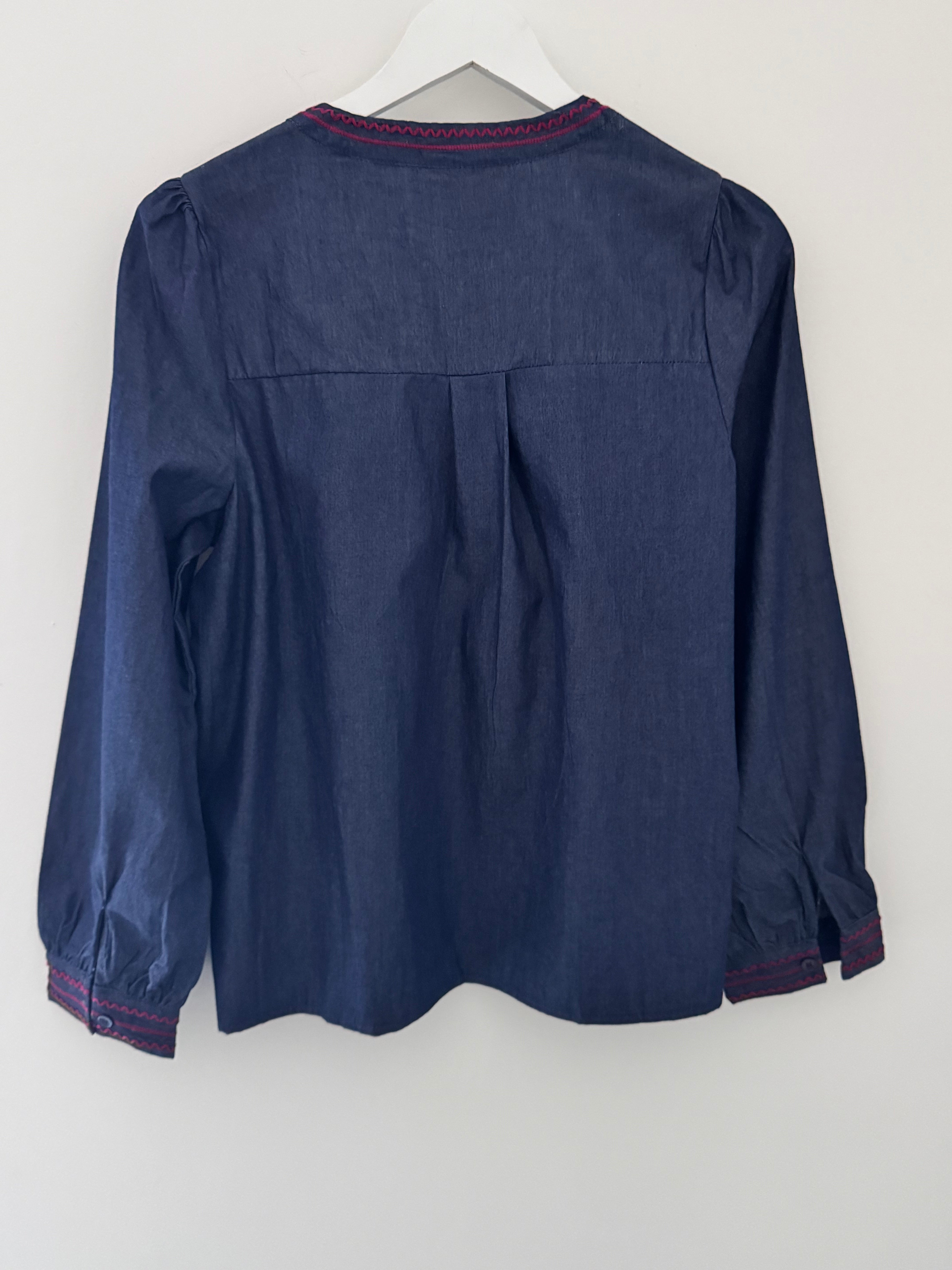 Denim Shirt with Plum Embroidery