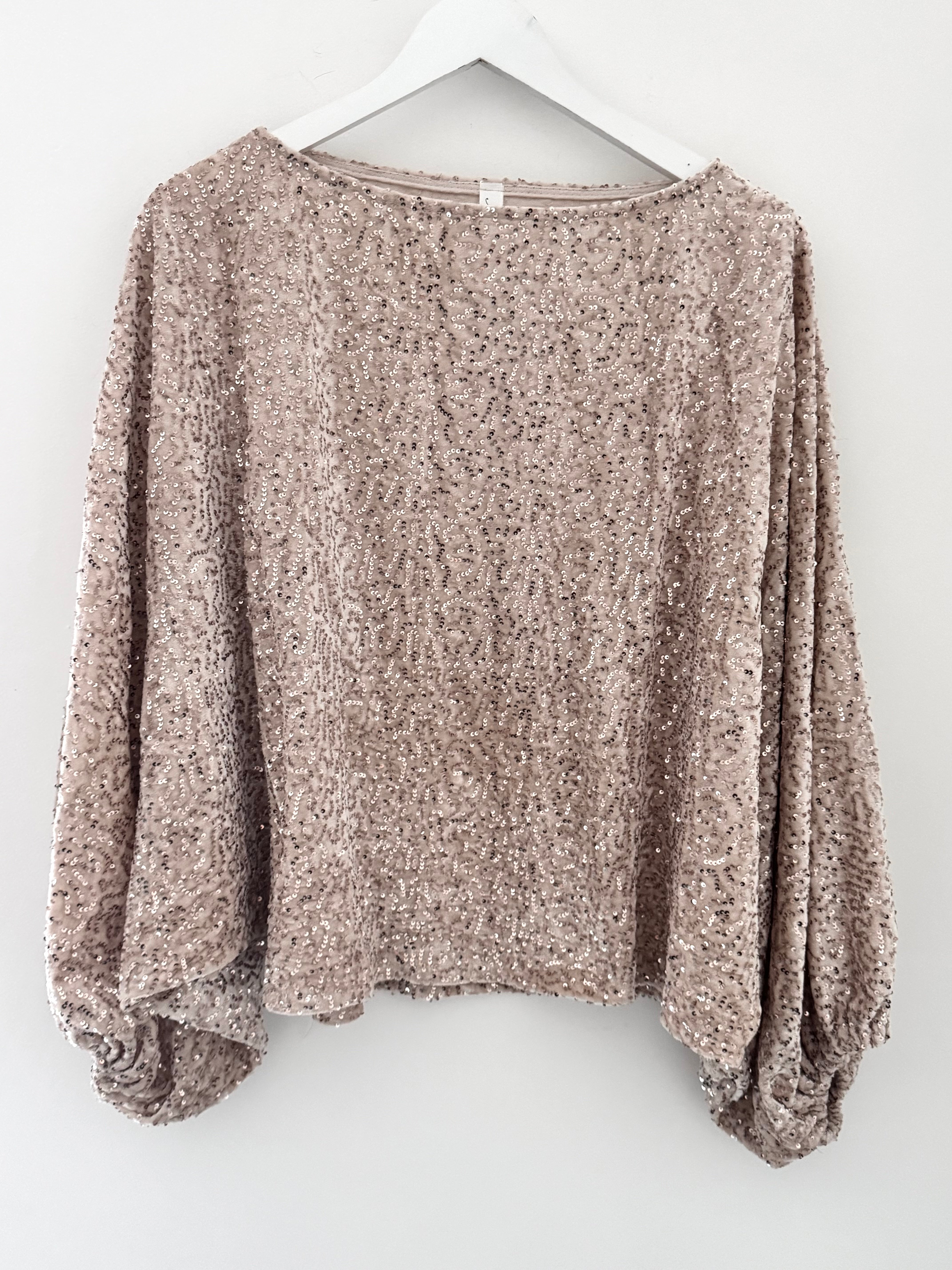 Sequin Velvet Top in Champagne