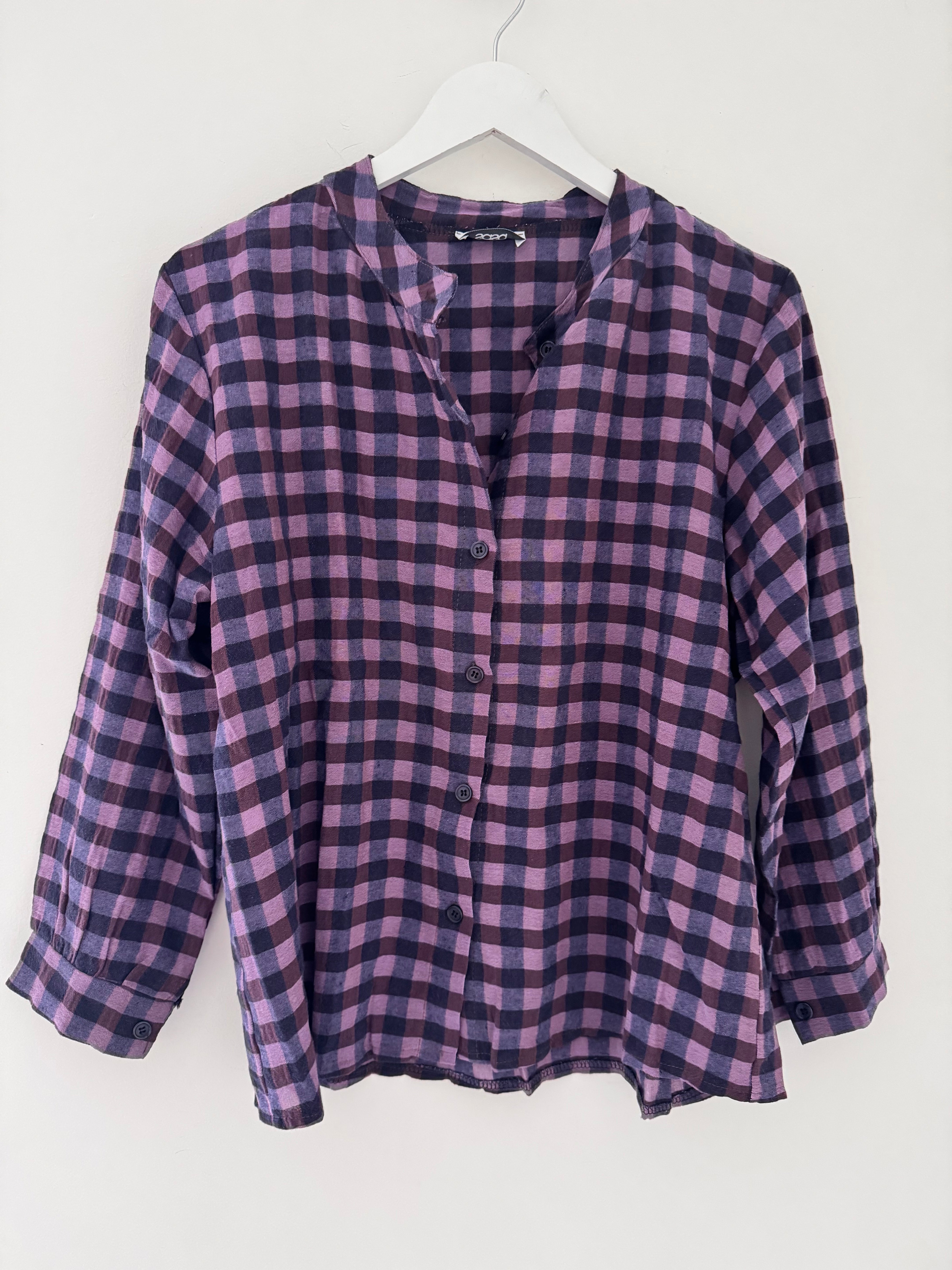 Check Grandad Shirt in Plum & Navy
