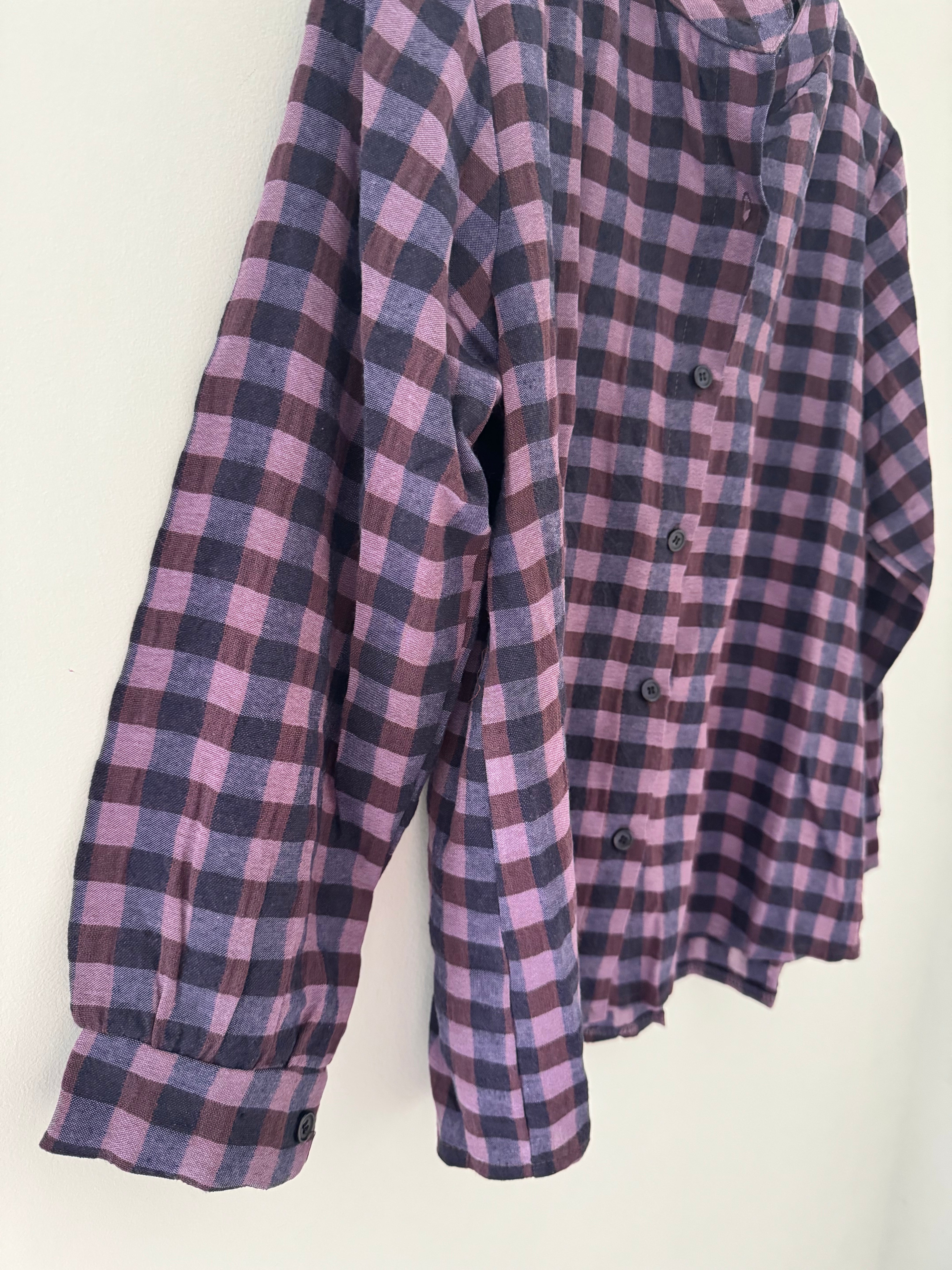 Check Grandad Shirt in Plum & Navy