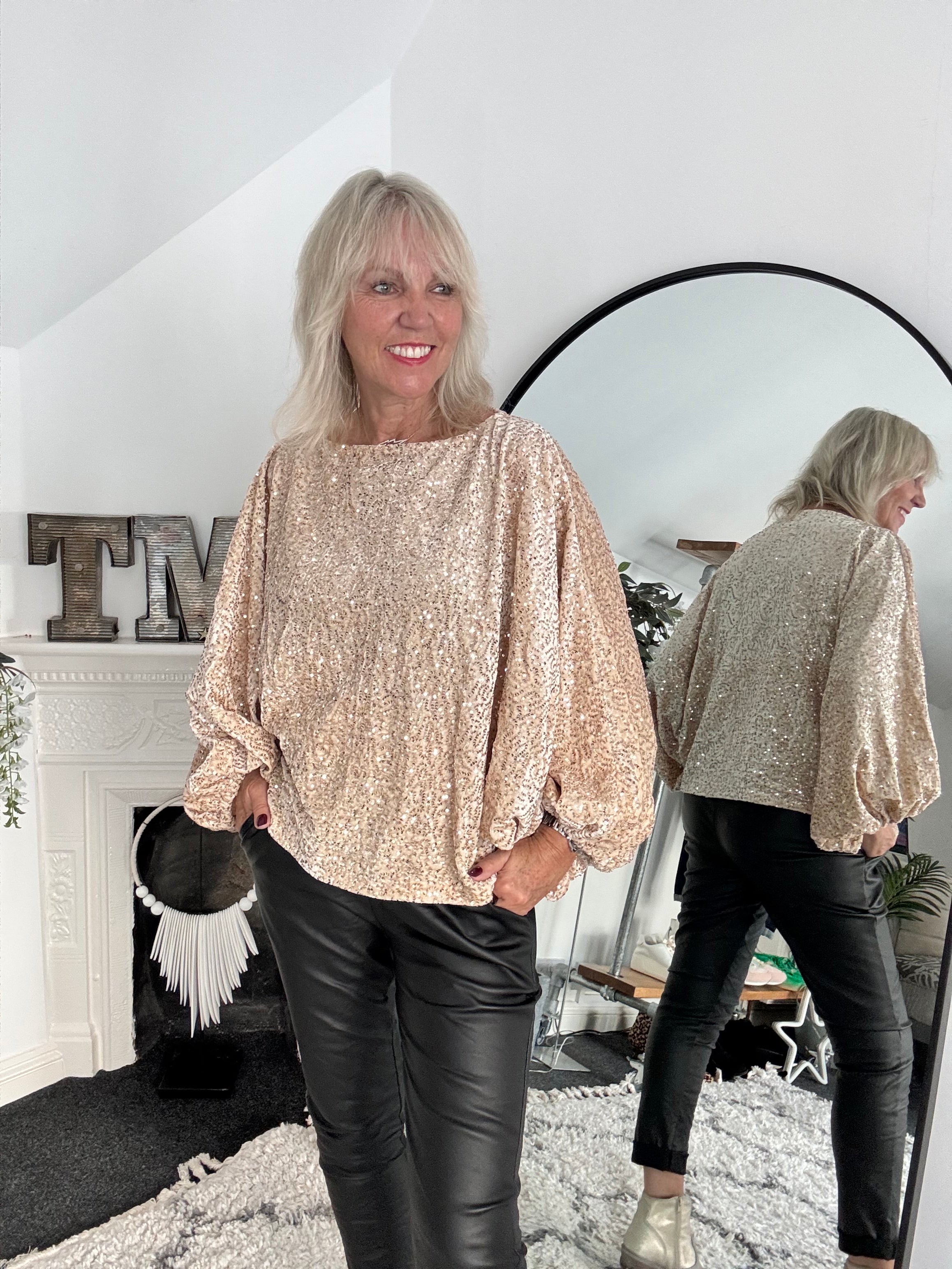 Sequin Velvet Top in Champagne