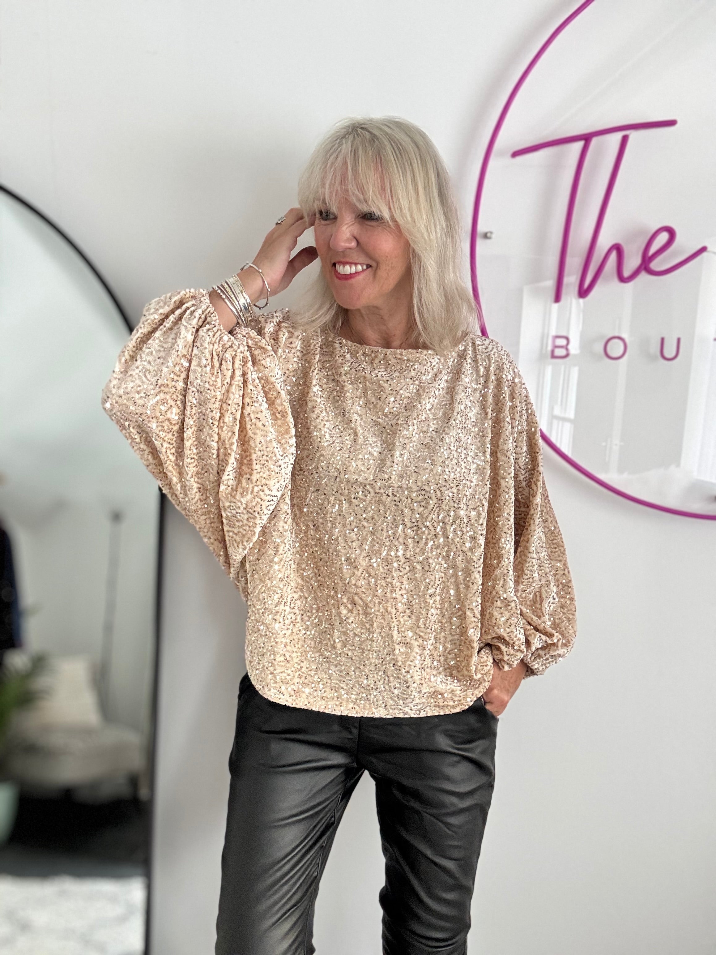 Sequin Velvet Top in Champagne