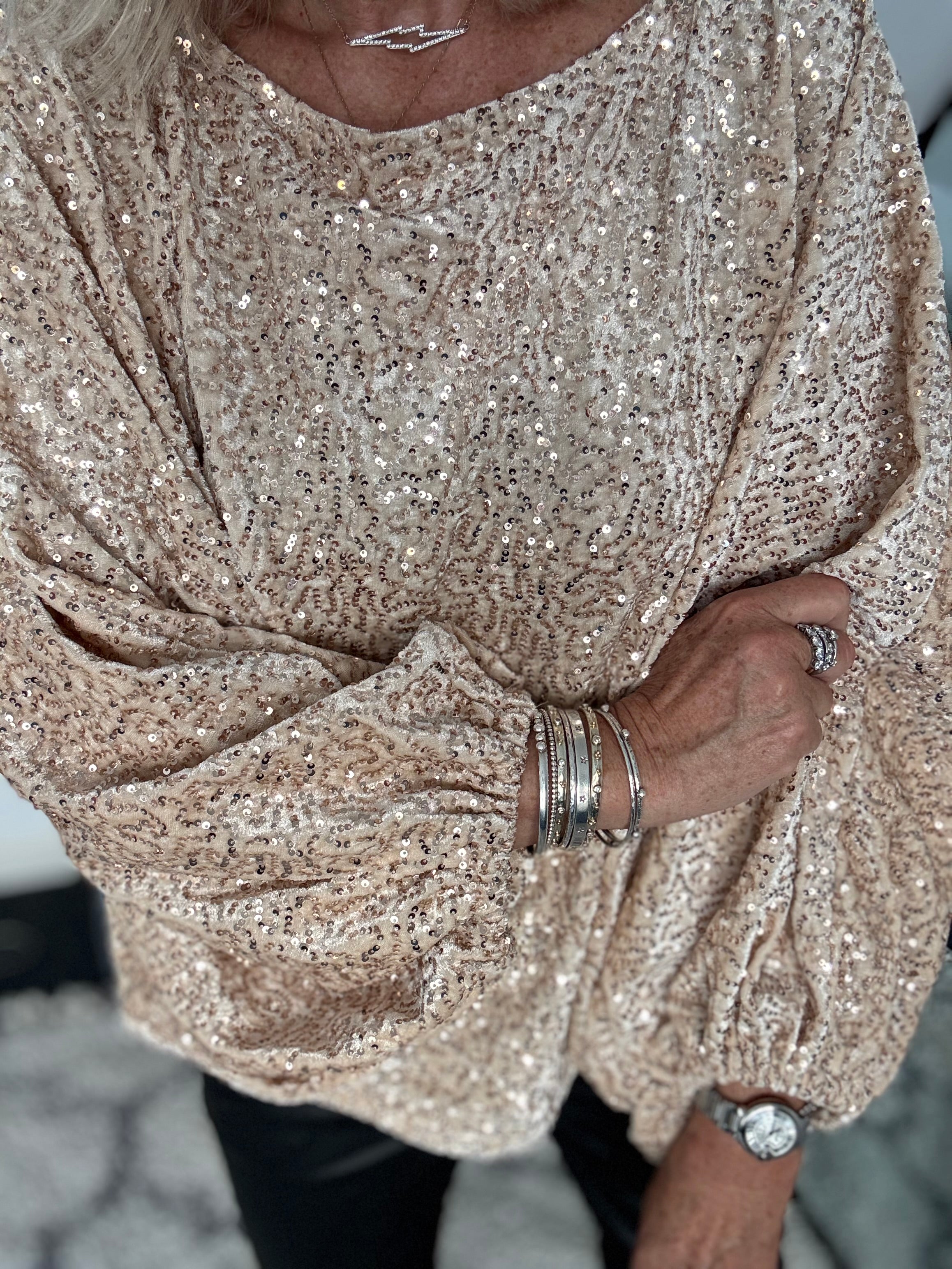 Sequin Velvet Top in Champagne