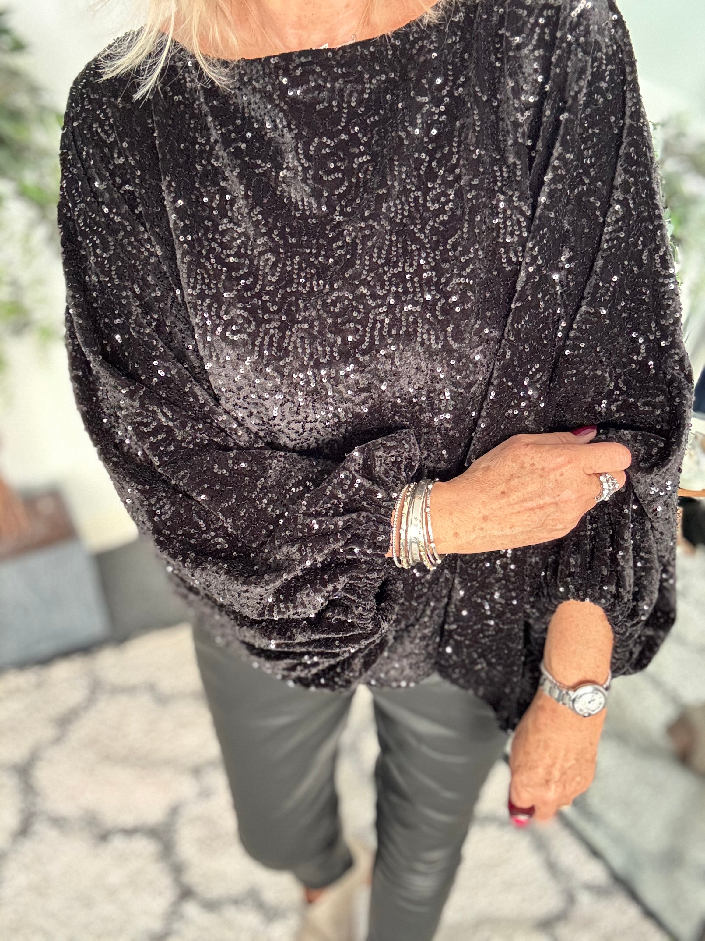 Sequin Velvet Top in Black