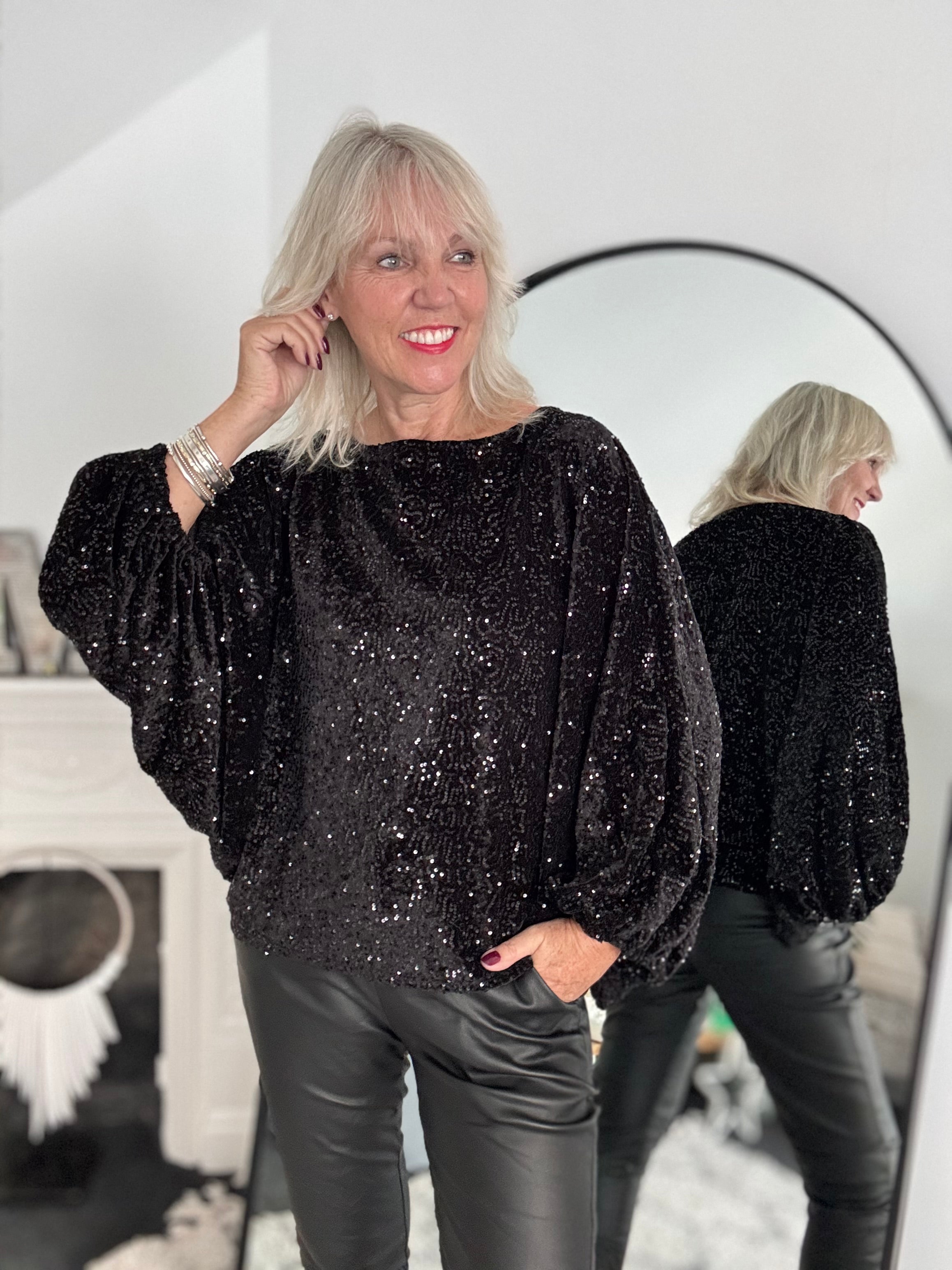 Sequin Velvet Top in Black