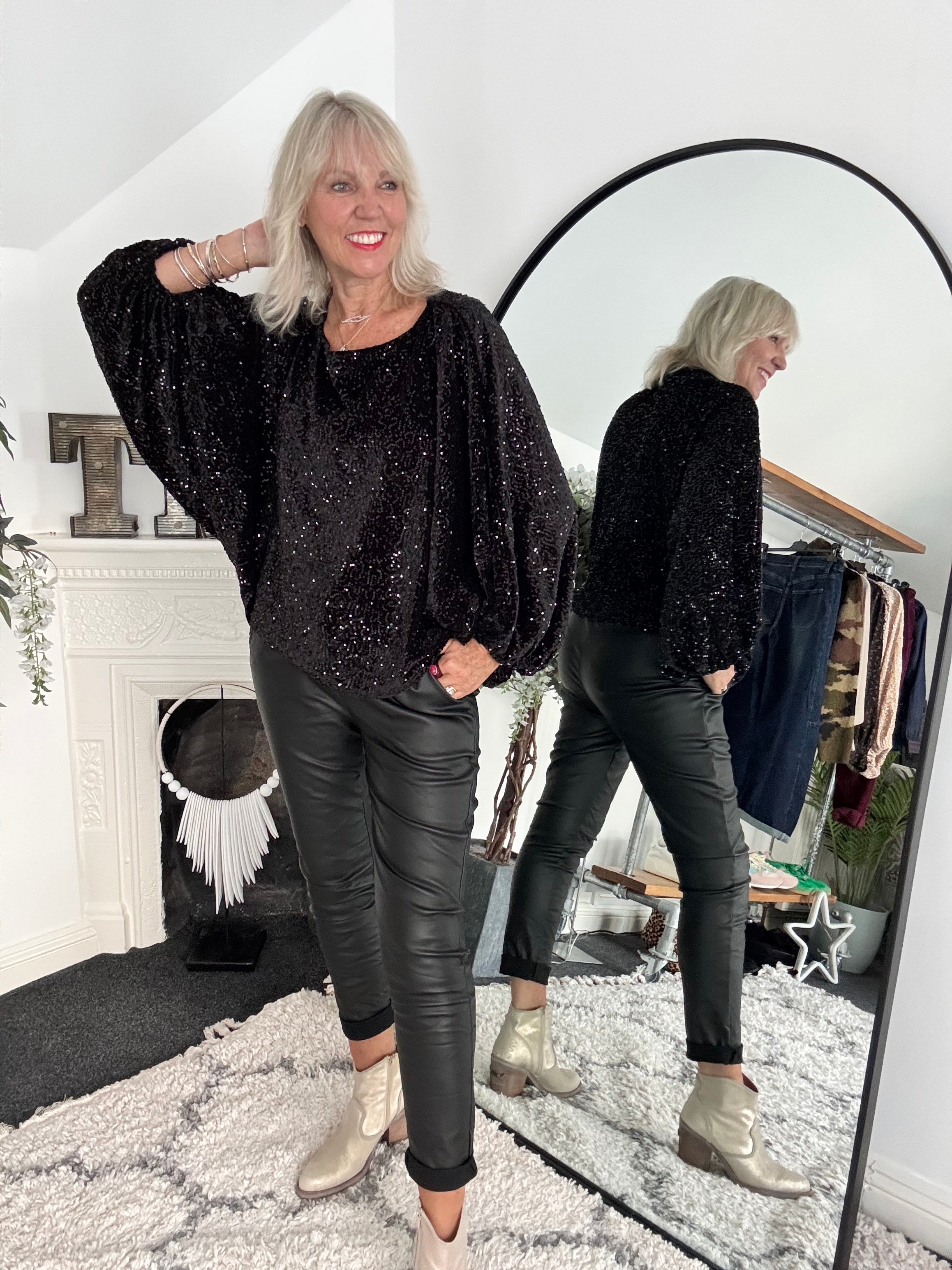 Sequin Velvet Top in Black
