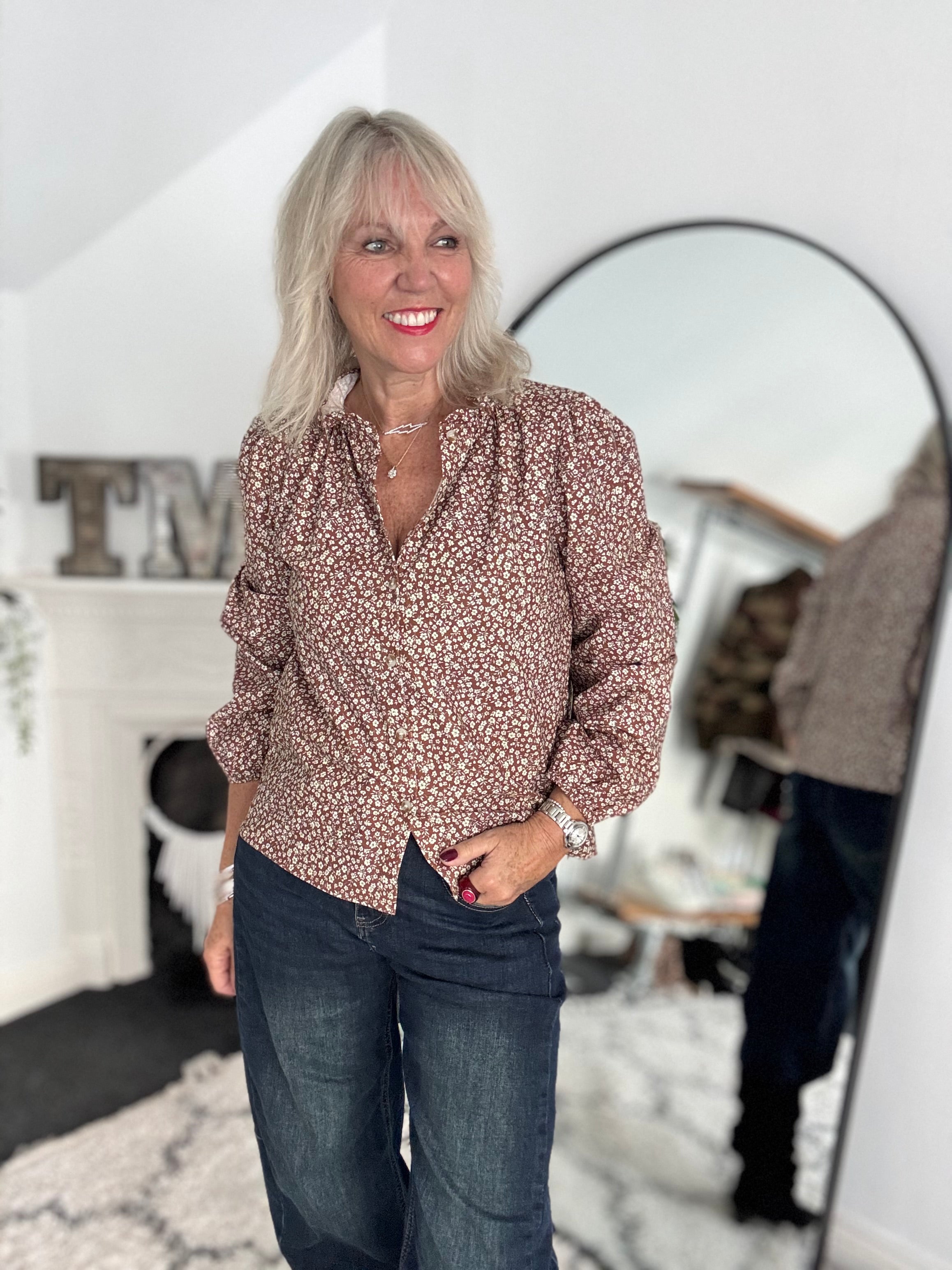 Ditsy Print Shirt in Chocolate