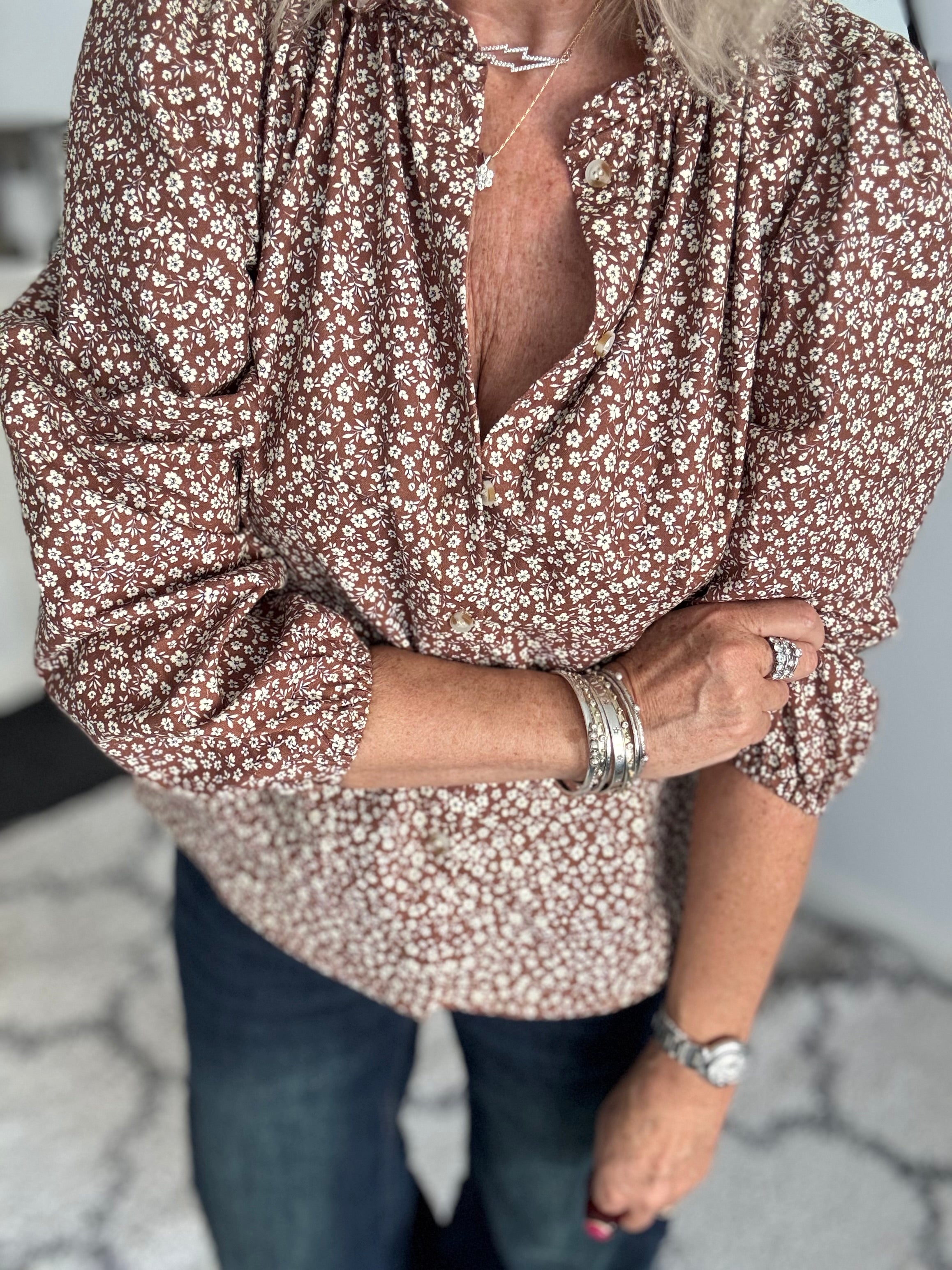Ditsy Print Shirt in Chocolate