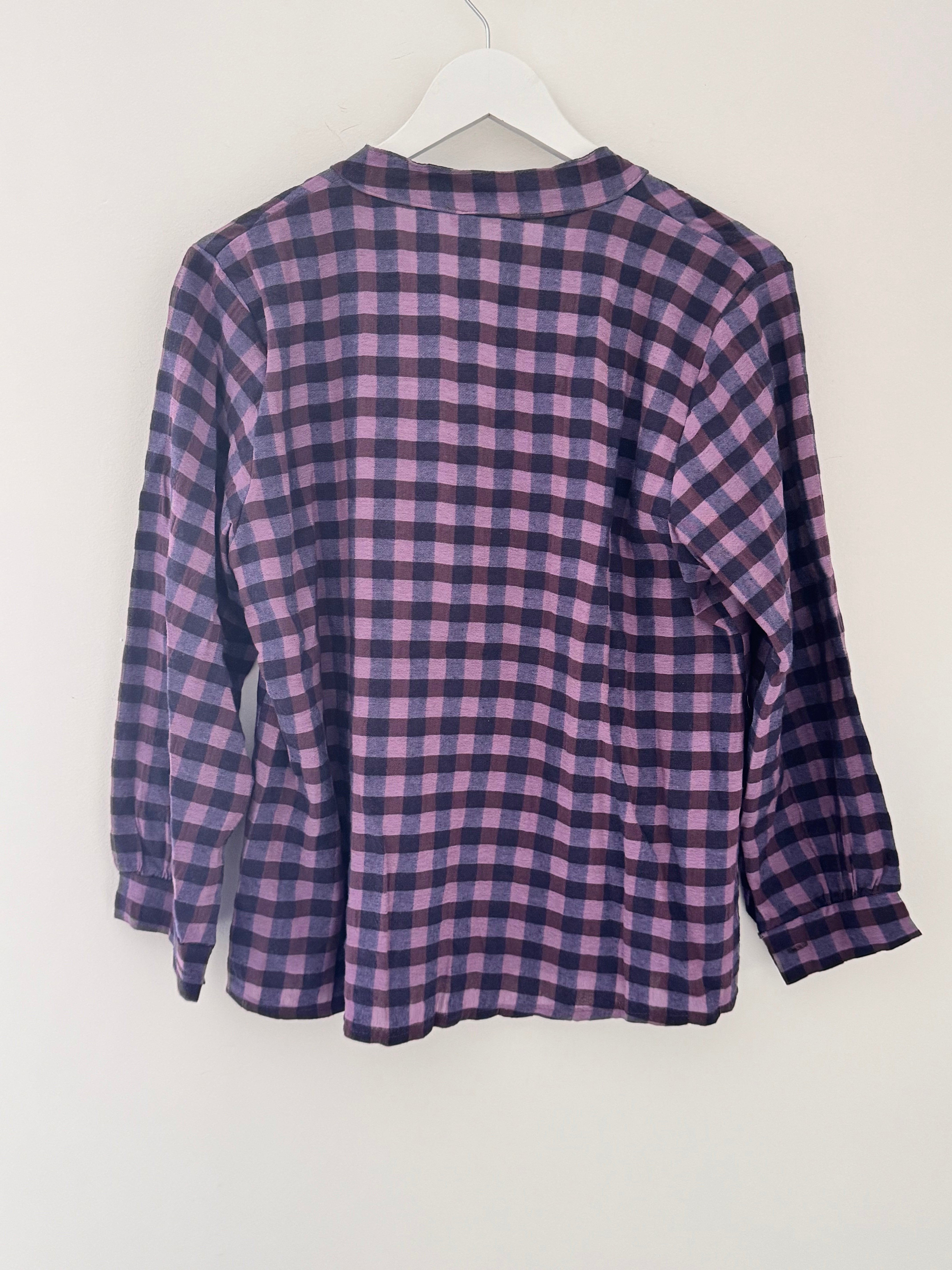 Check Grandad Shirt in Plum & Navy