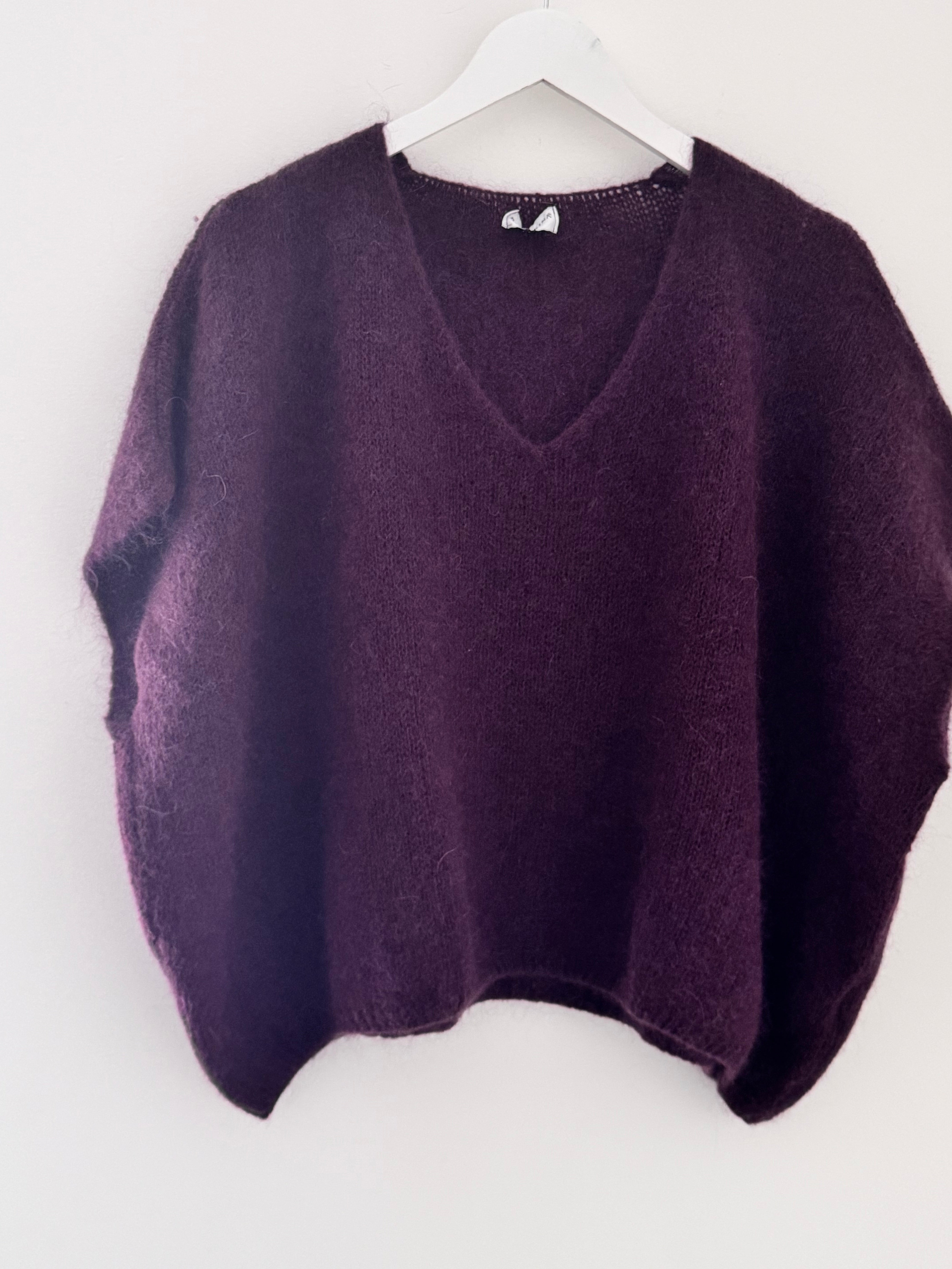 Mohair V Neck Tank in Damson