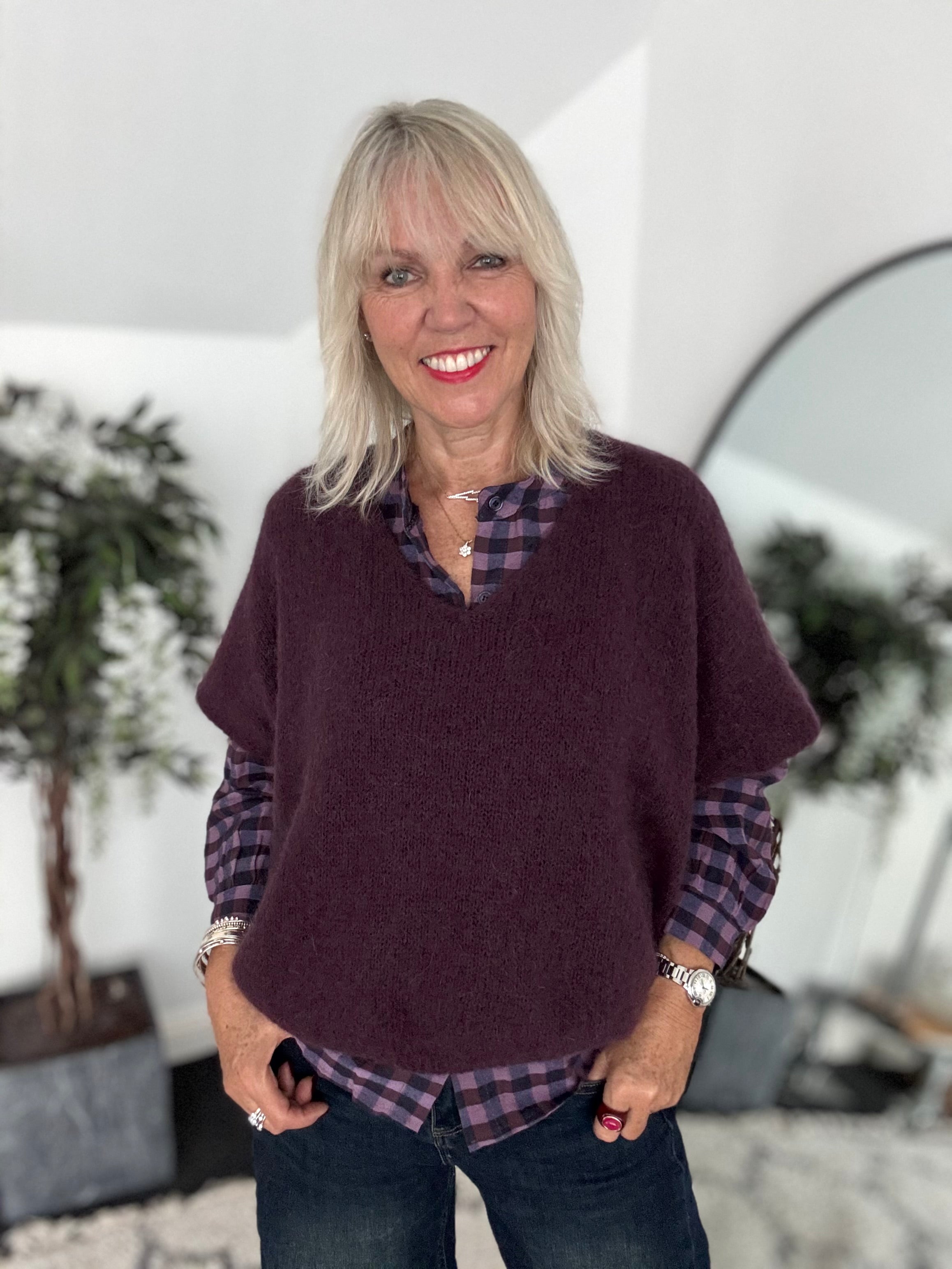 Mohair V Neck Tank in Damson