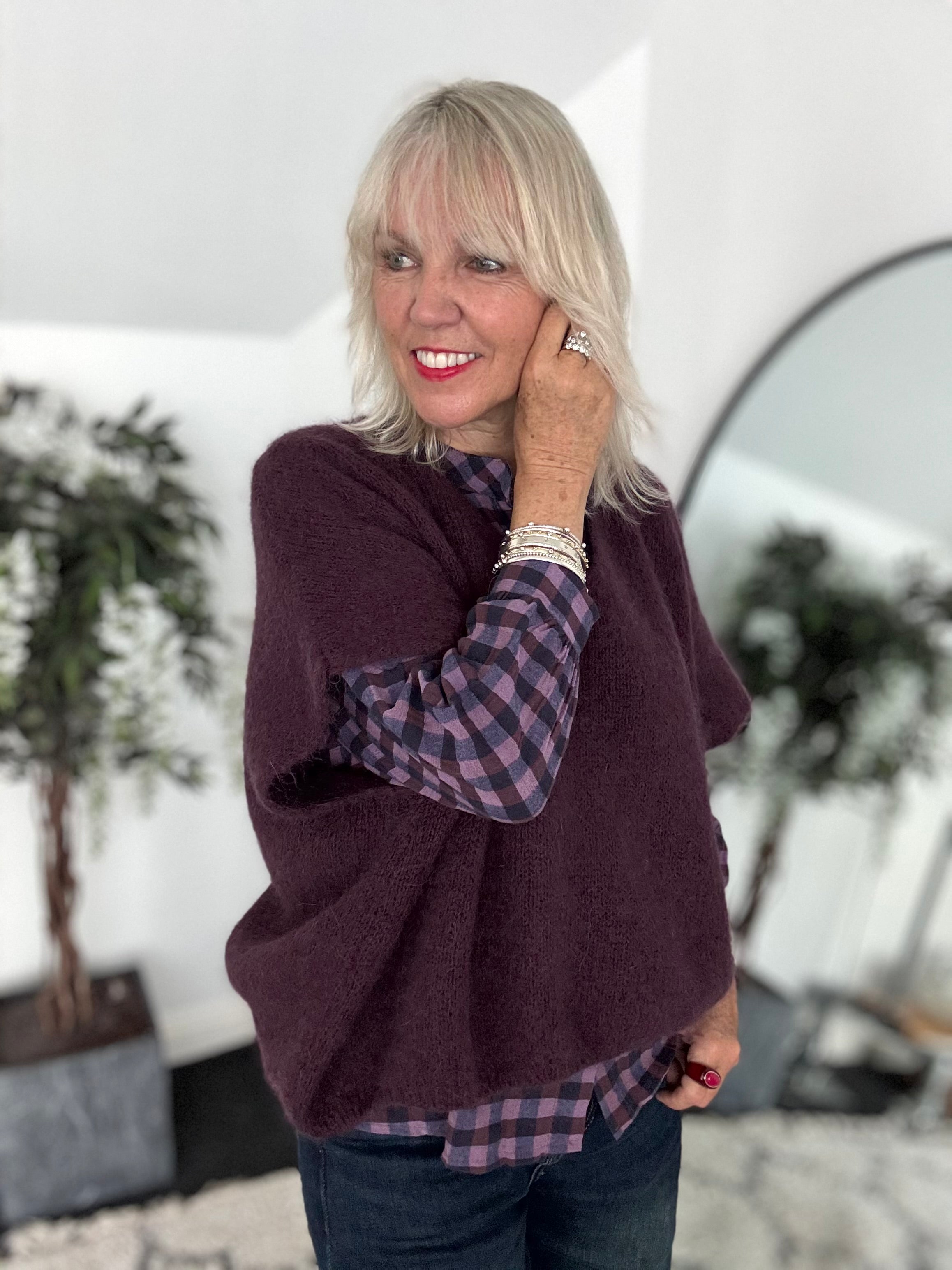 Mohair V Neck Tank in Damson