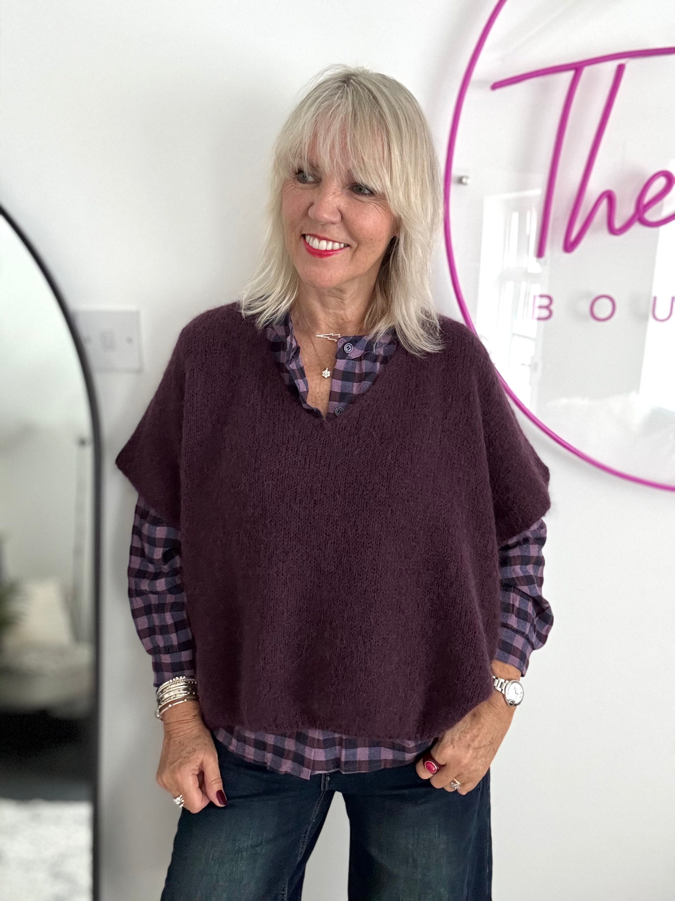 Mohair V Neck Tank in Damson