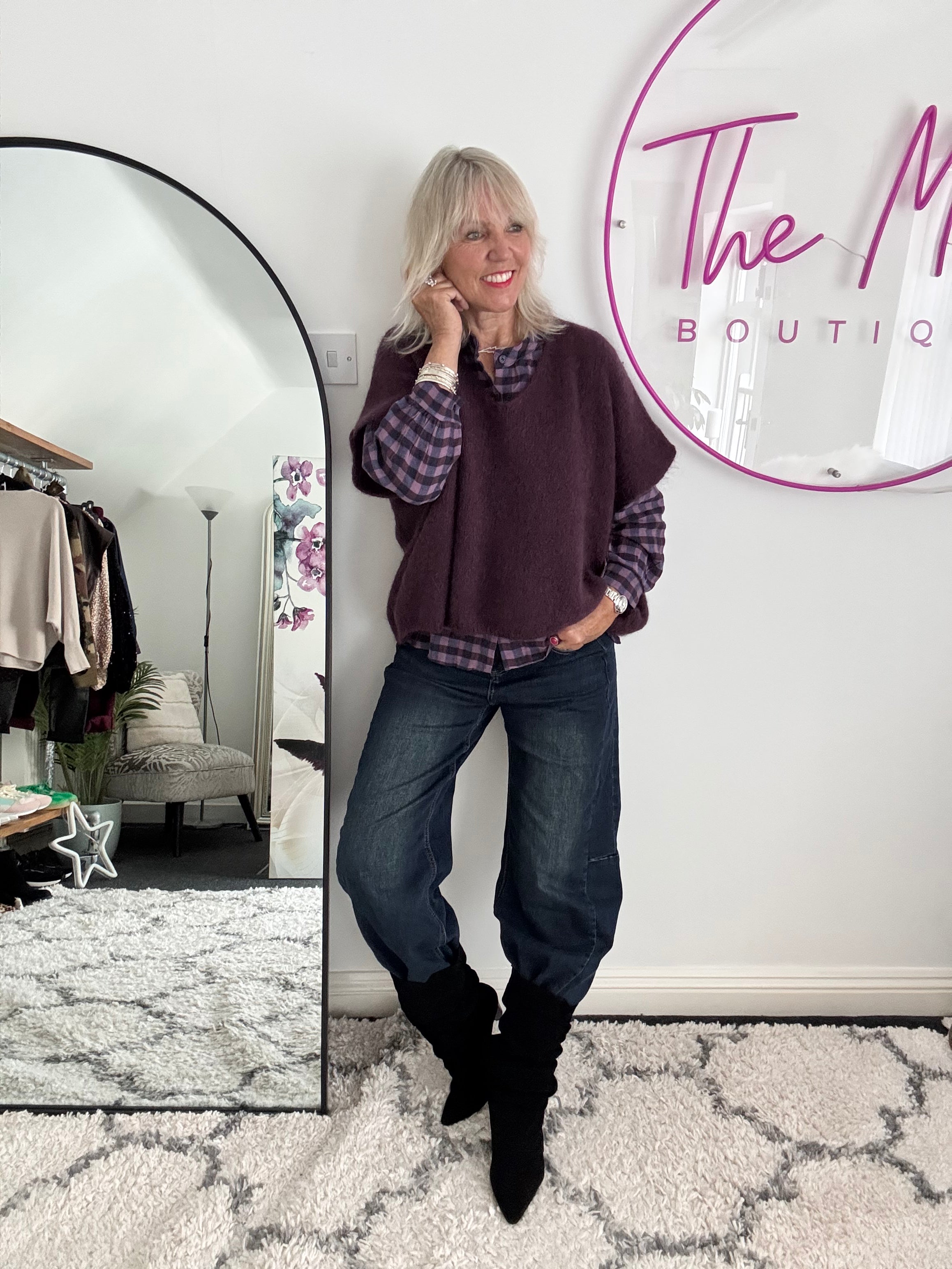 Mohair V Neck Tank in Damson