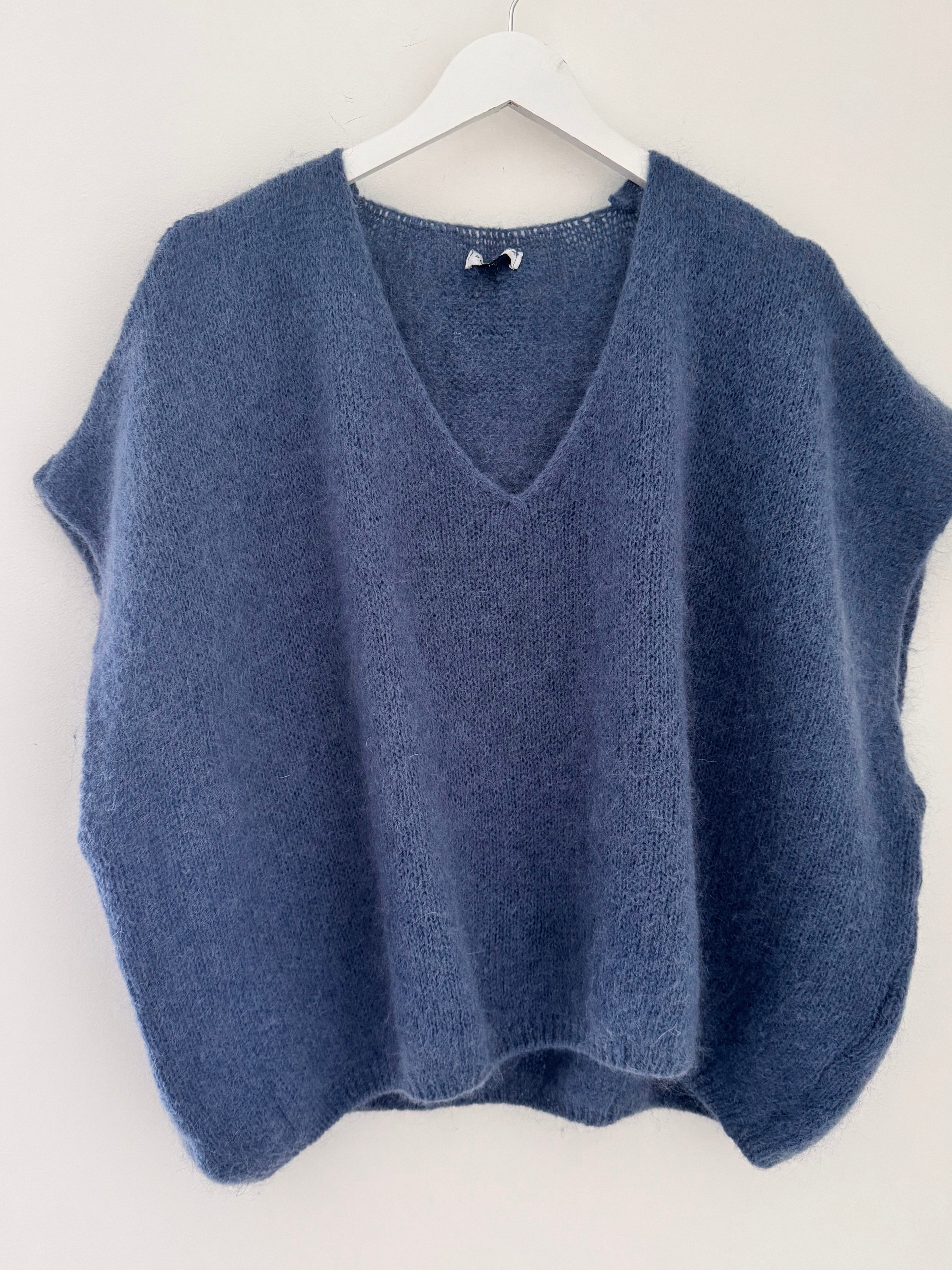 Mohair V Neck Tank in Denim
