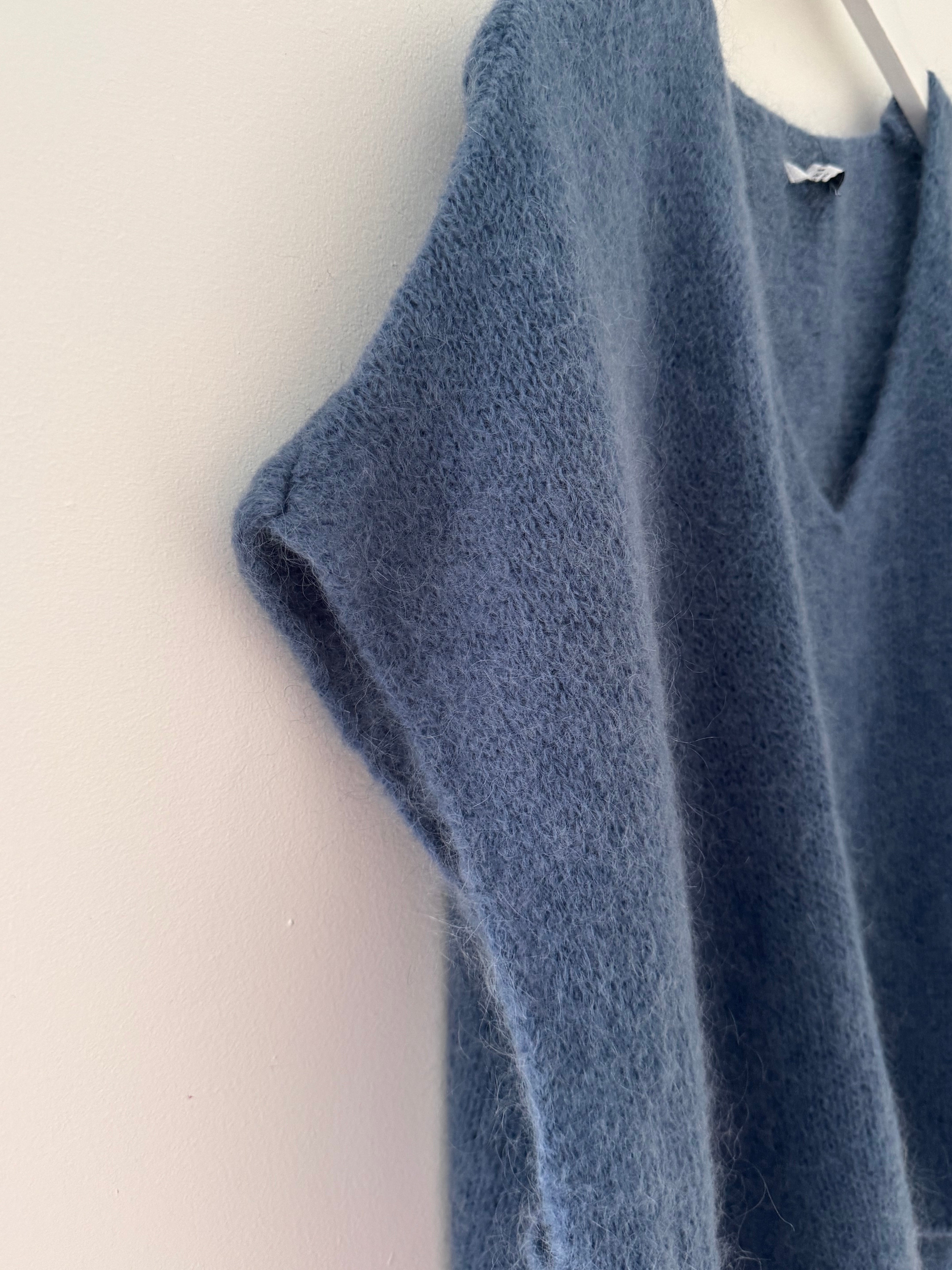Mohair V Neck Tank in Denim