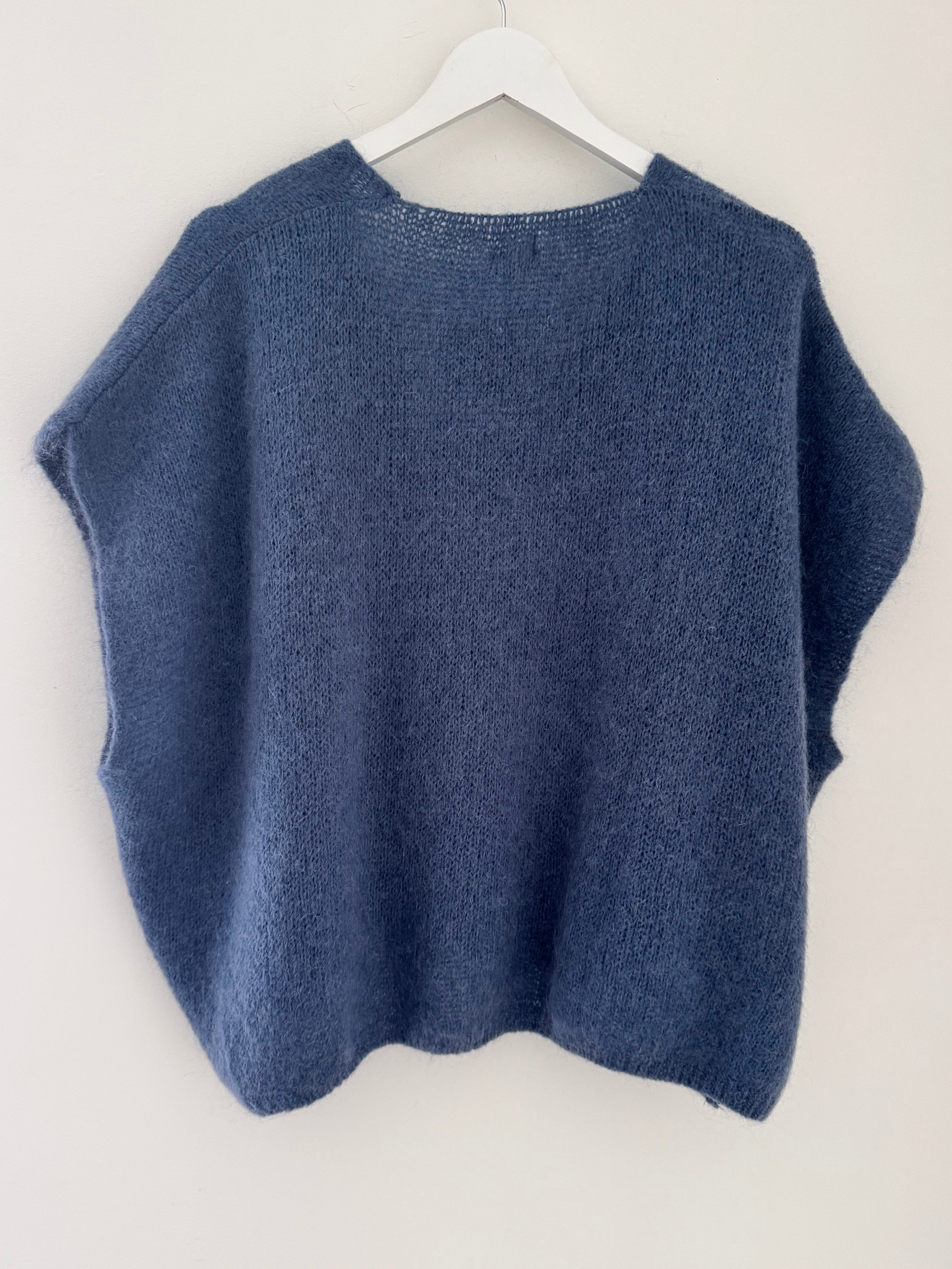 Mohair V Neck Tank in Denim