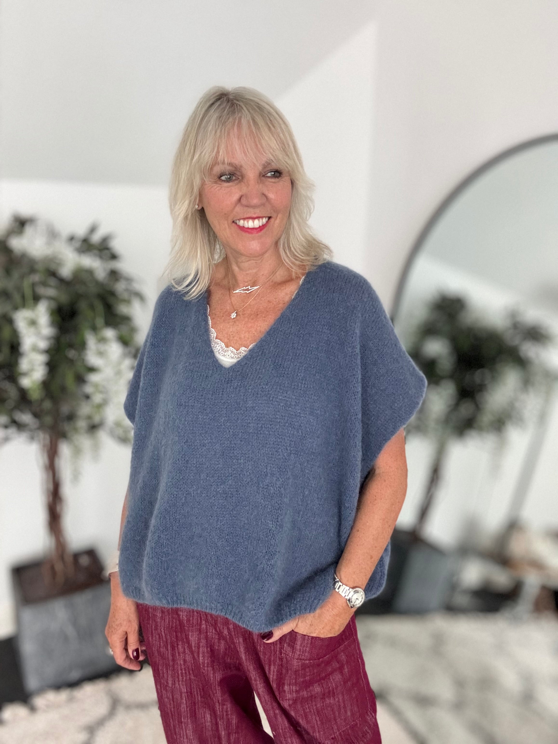 Mohair V Neck Tank in Denim