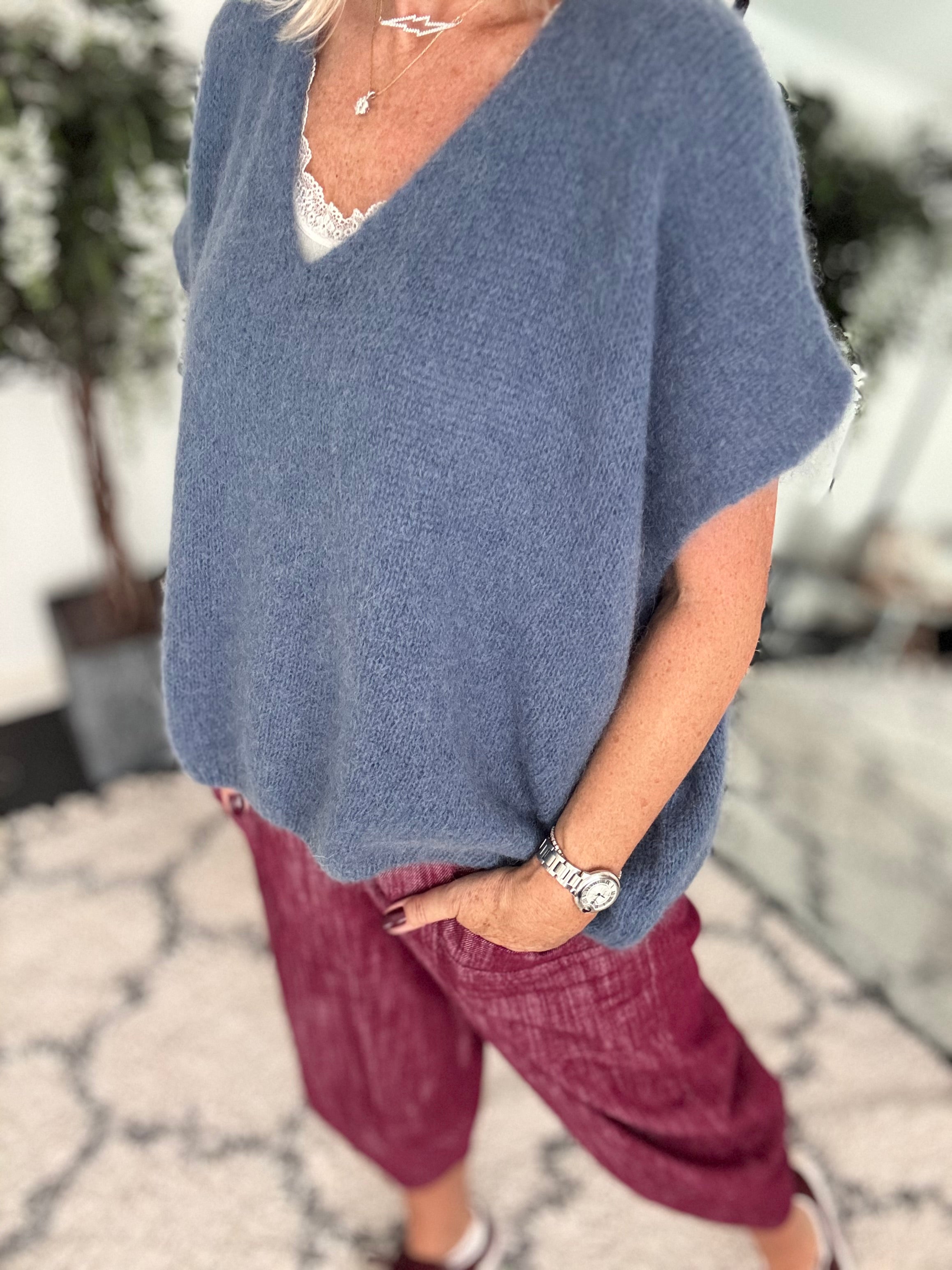 Mohair V Neck Tank in Denim