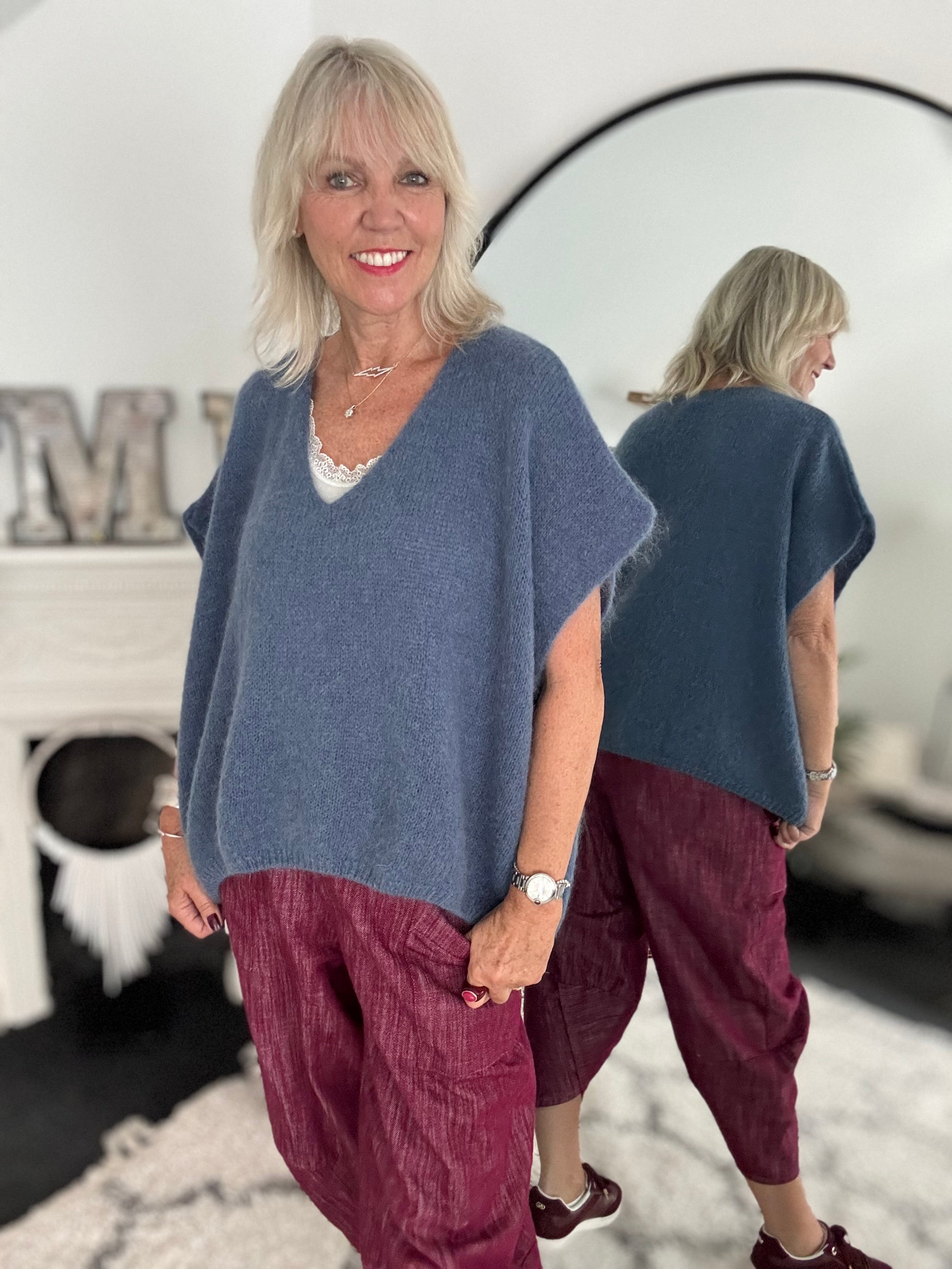 Mohair V Neck Tank in Denim