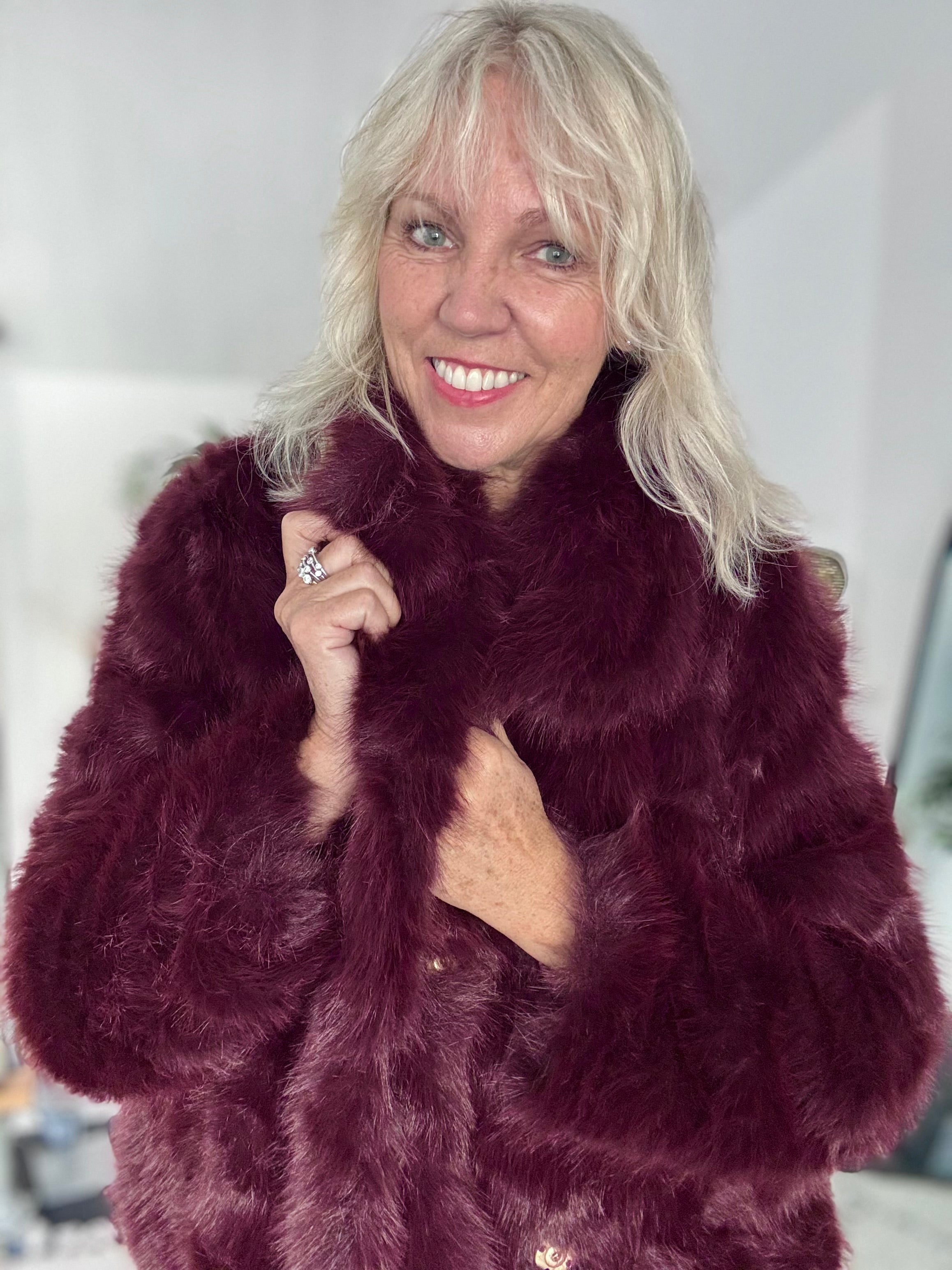 Luxe Faux Fur Jacket in Mulberry