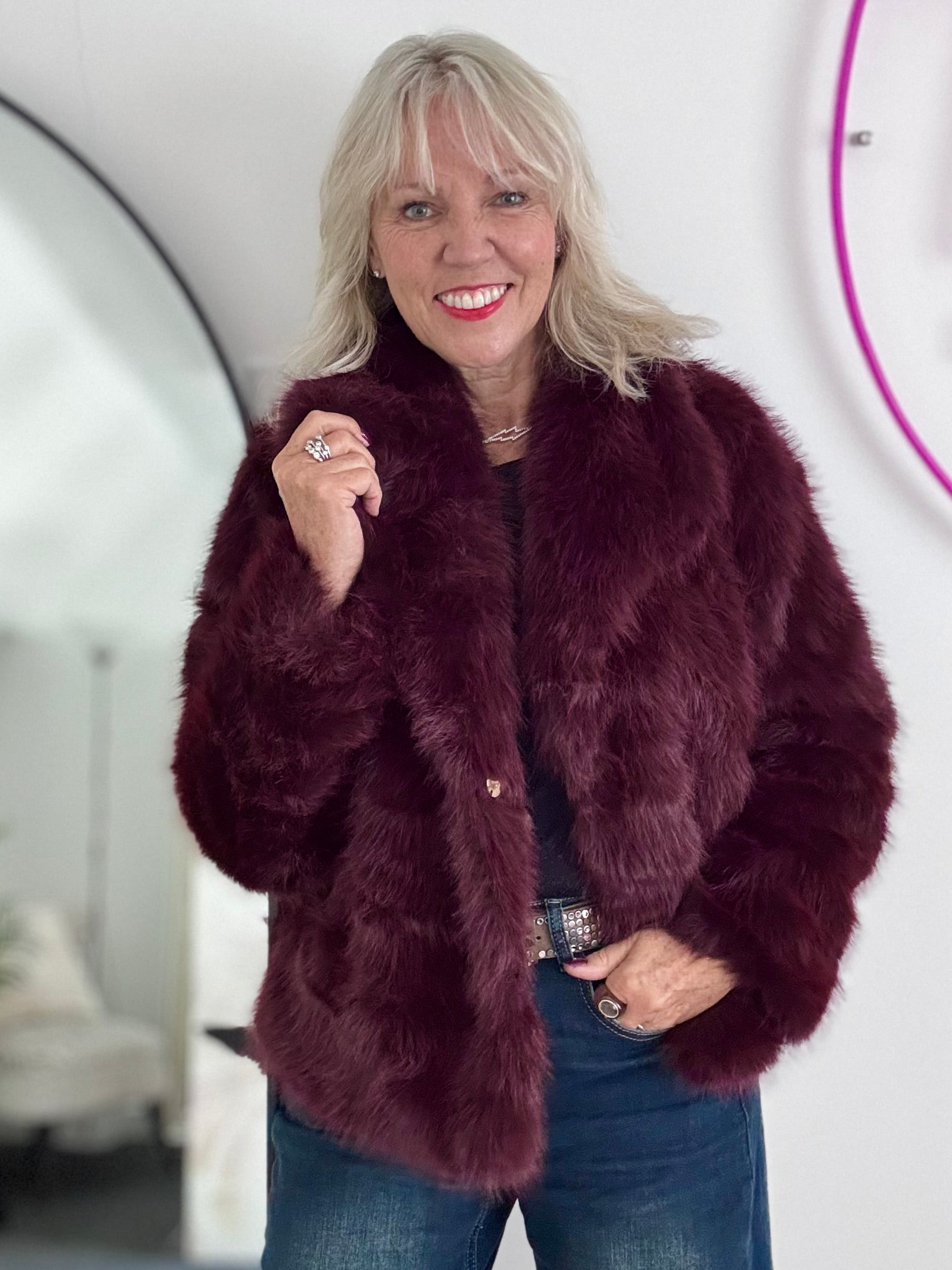 Luxe Faux Fur Jacket in Mulberry