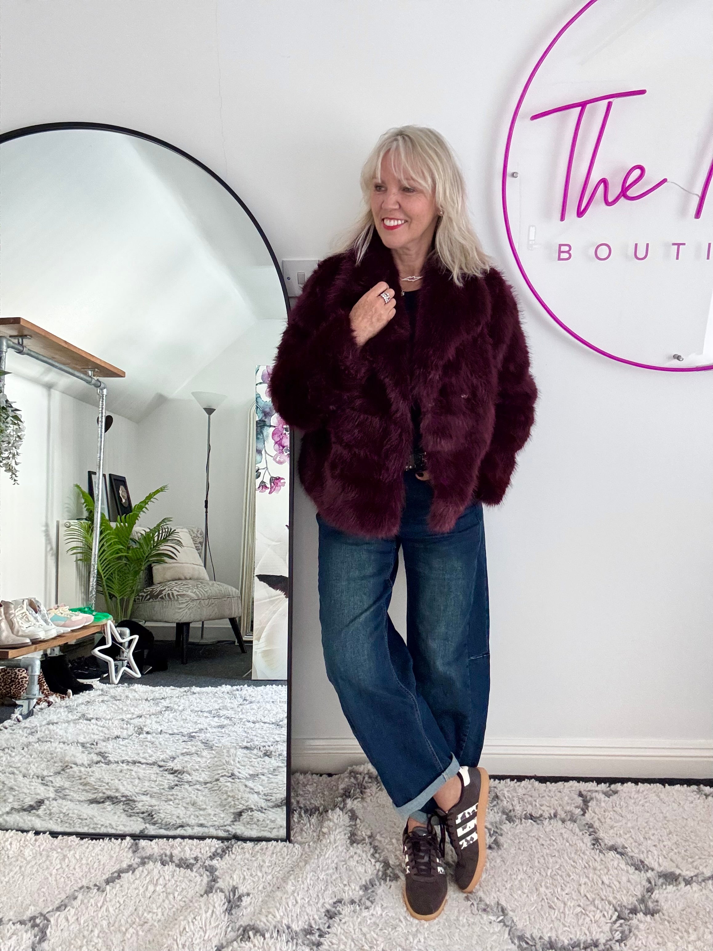 Luxe Faux Fur Jacket in Mulberry