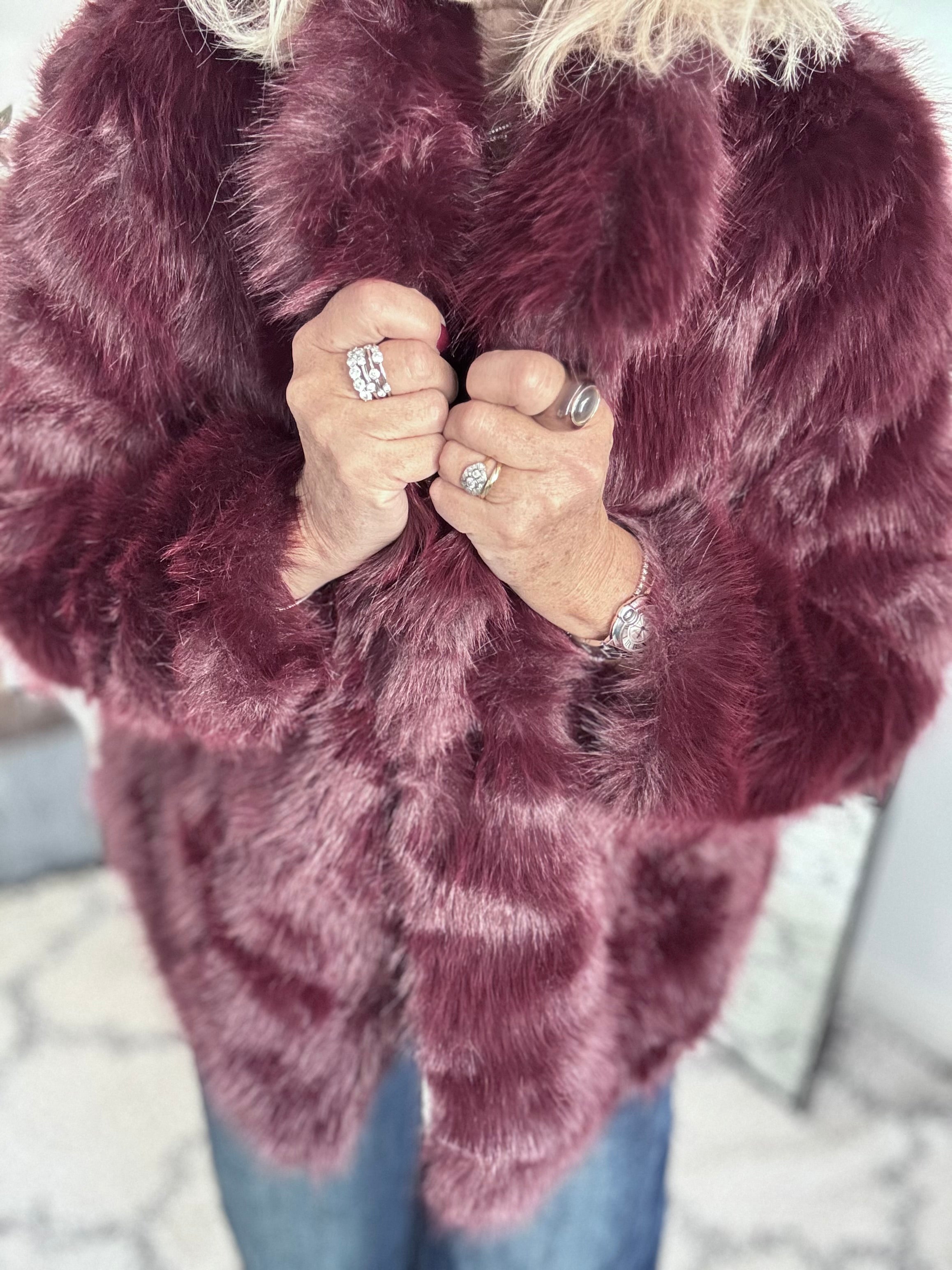 Luxe Faux Fur Jacket in Mulberry