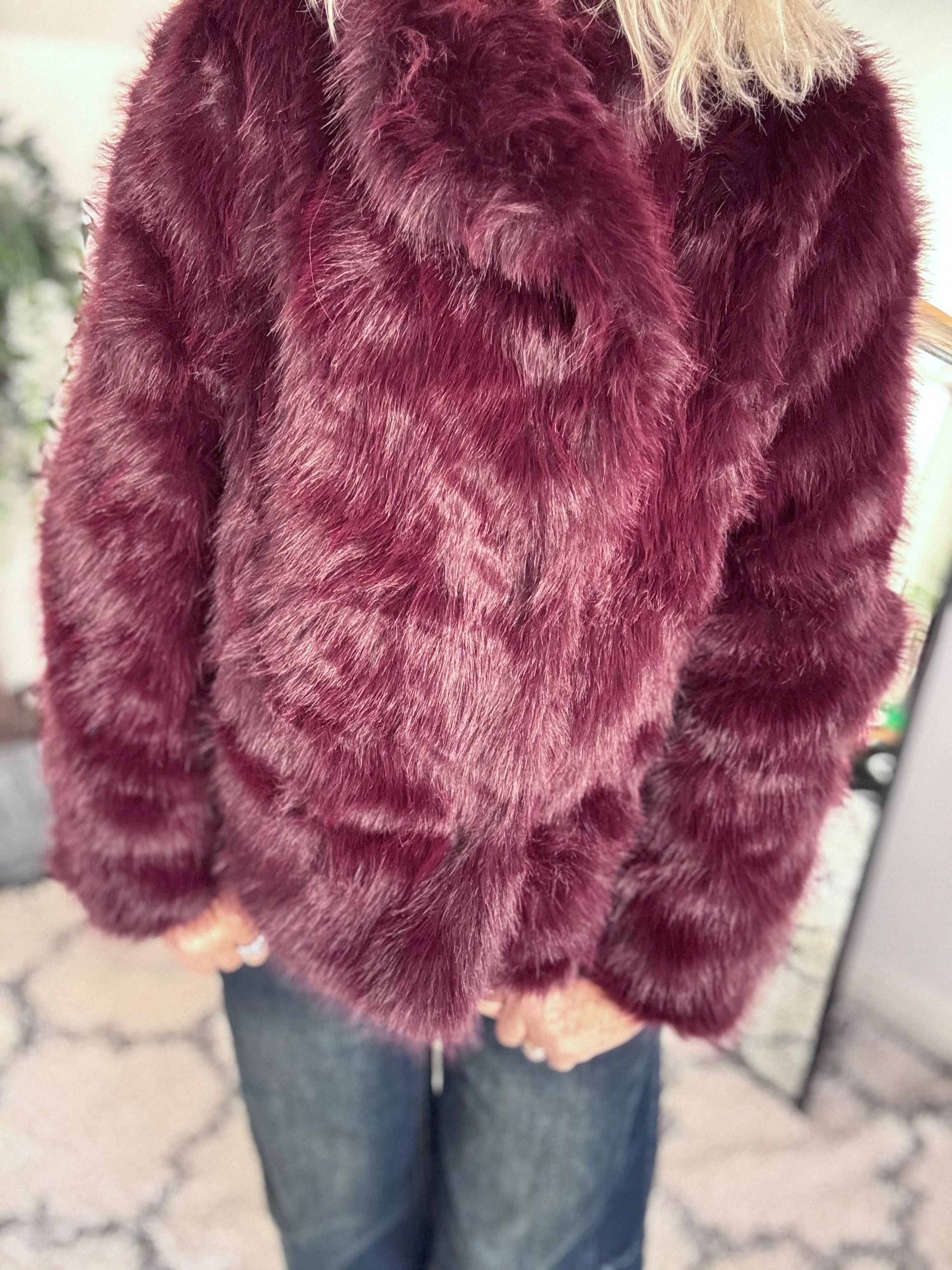 Luxe Faux Fur Jacket in Mulberry