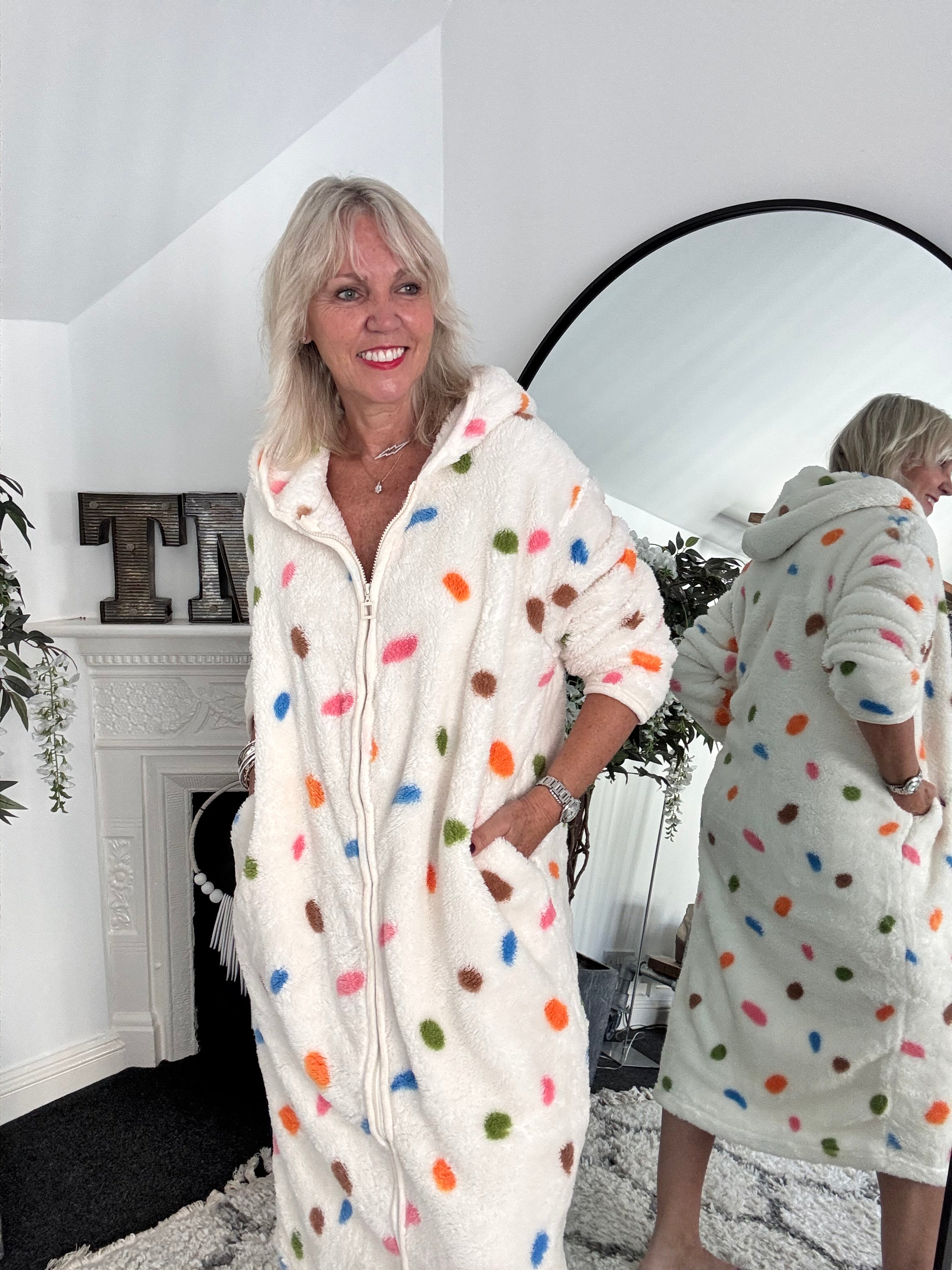 Spotty Zipped Fleece Hooded Loungewear