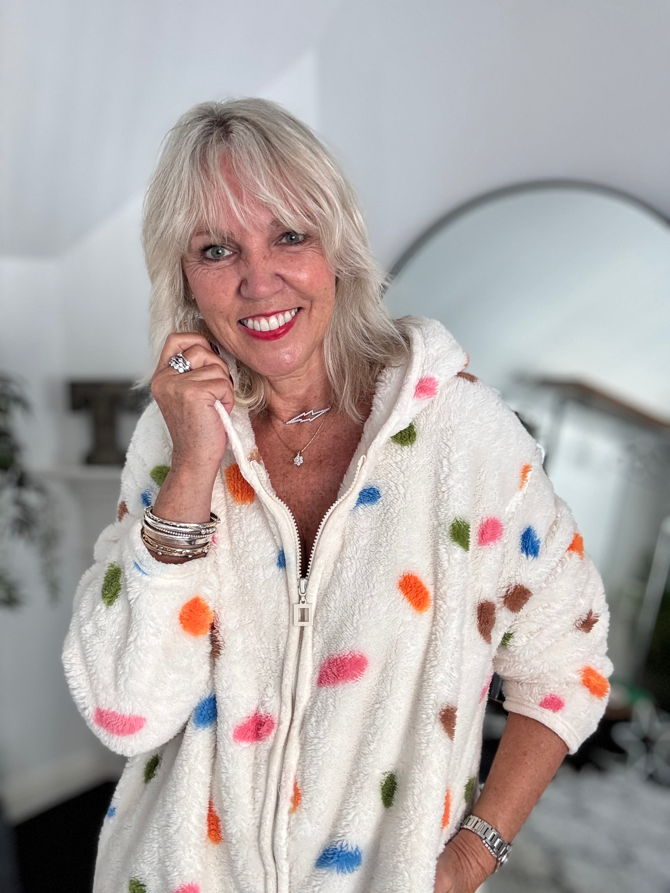 Spotty Zipped Fleece Hooded Loungewear