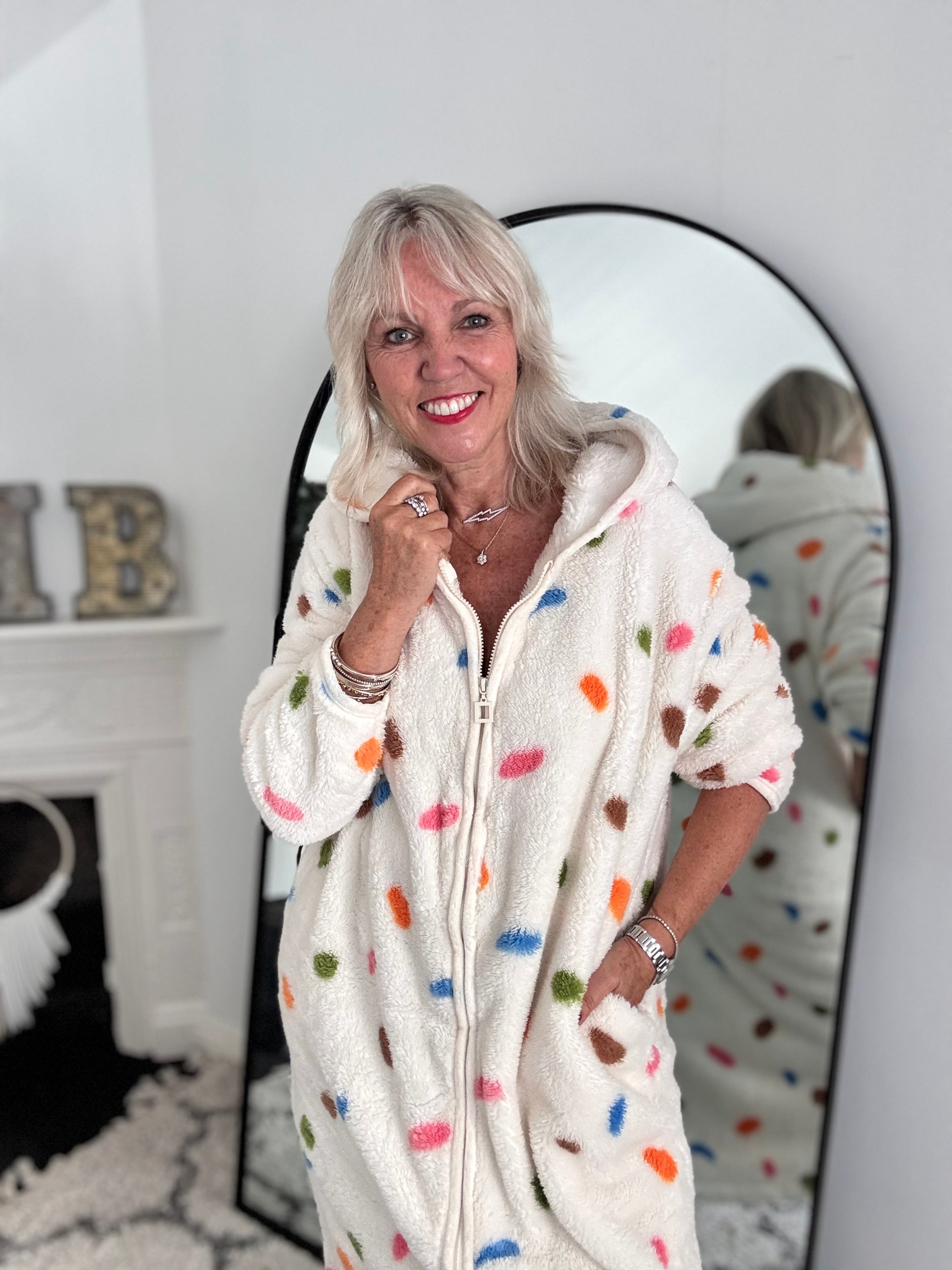 Spotty Zipped Fleece Hooded Loungewear