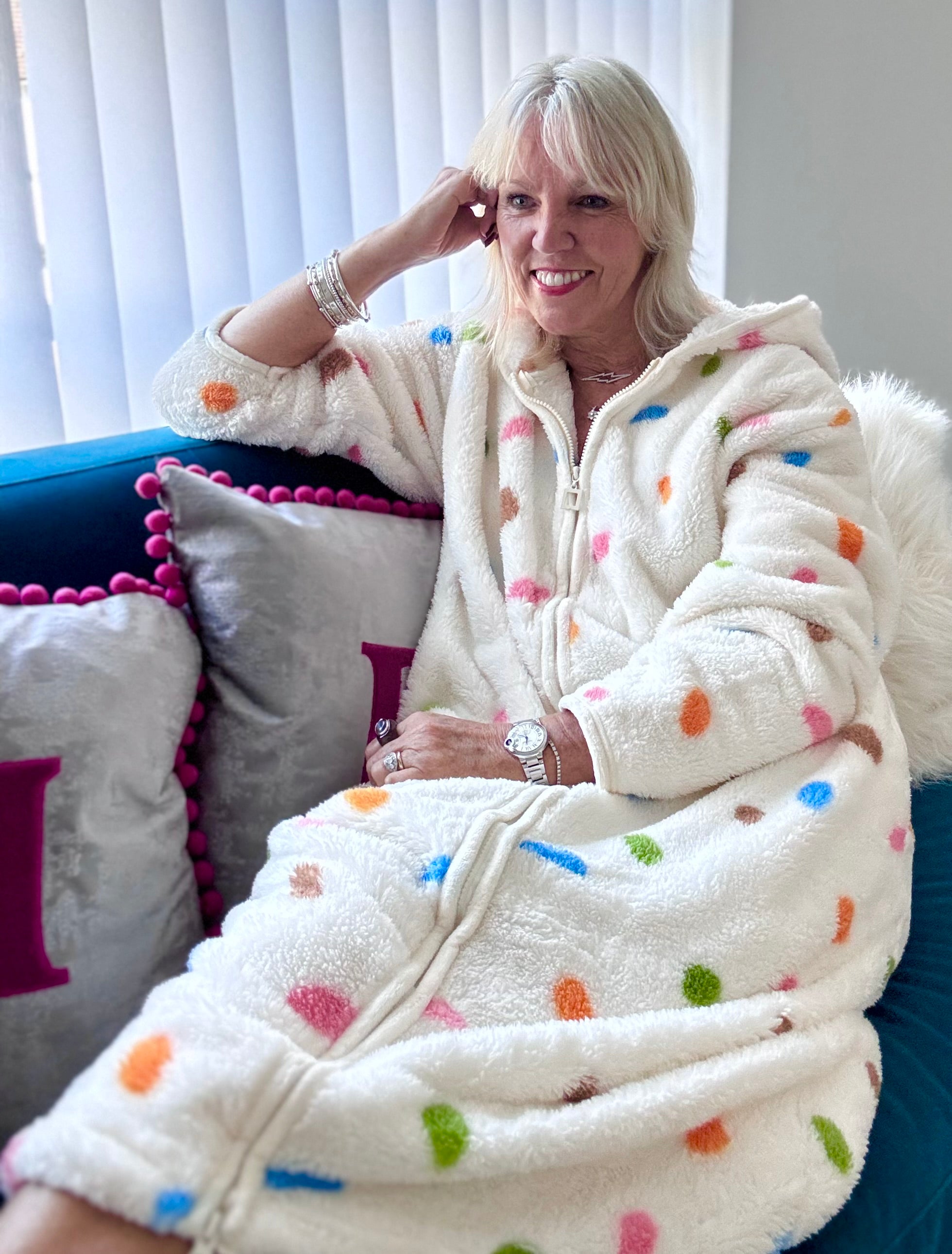 Spotty Zipped Fleece Hooded Loungewear