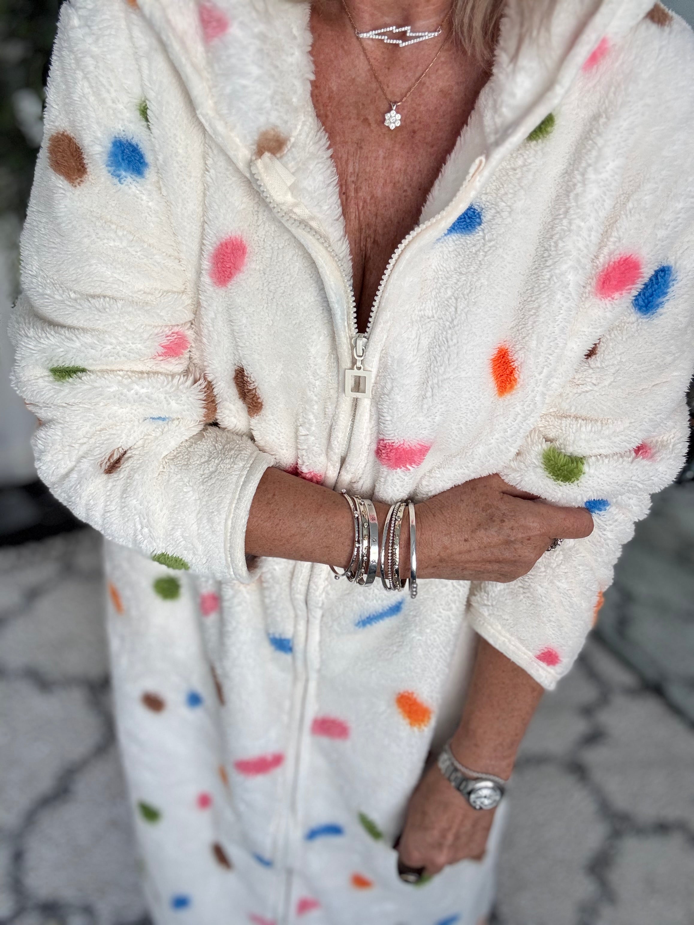 Spotty Zipped Fleece Hooded Loungewear