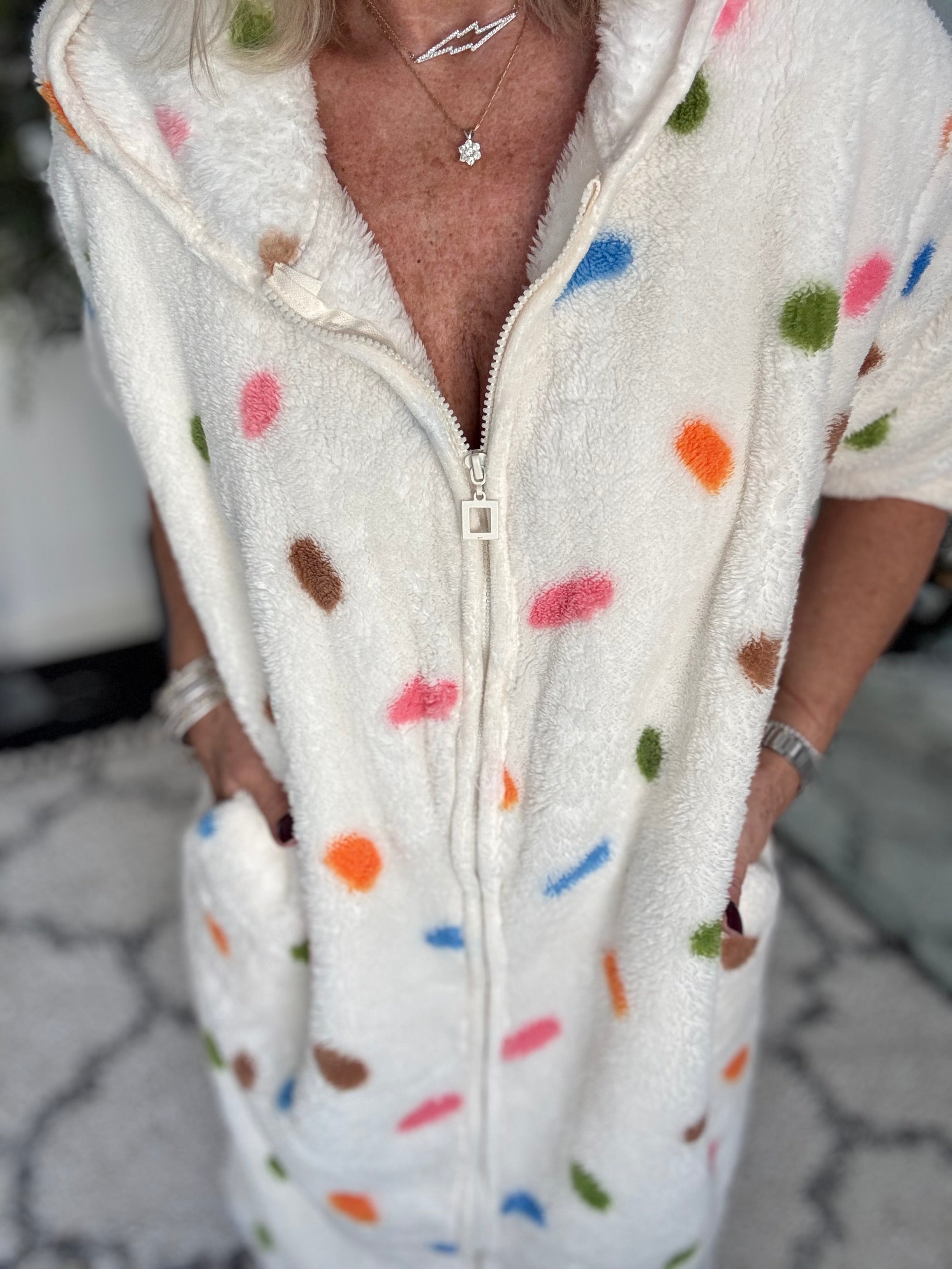 Spotty Zipped Fleece Hooded Loungewear