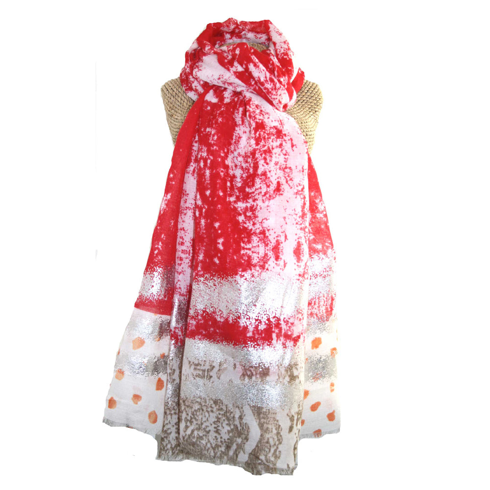 Silver Paint Trail Scarf in Red