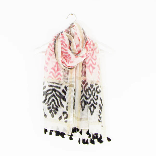 Aztec Scarf in Pink & Black with Tassels