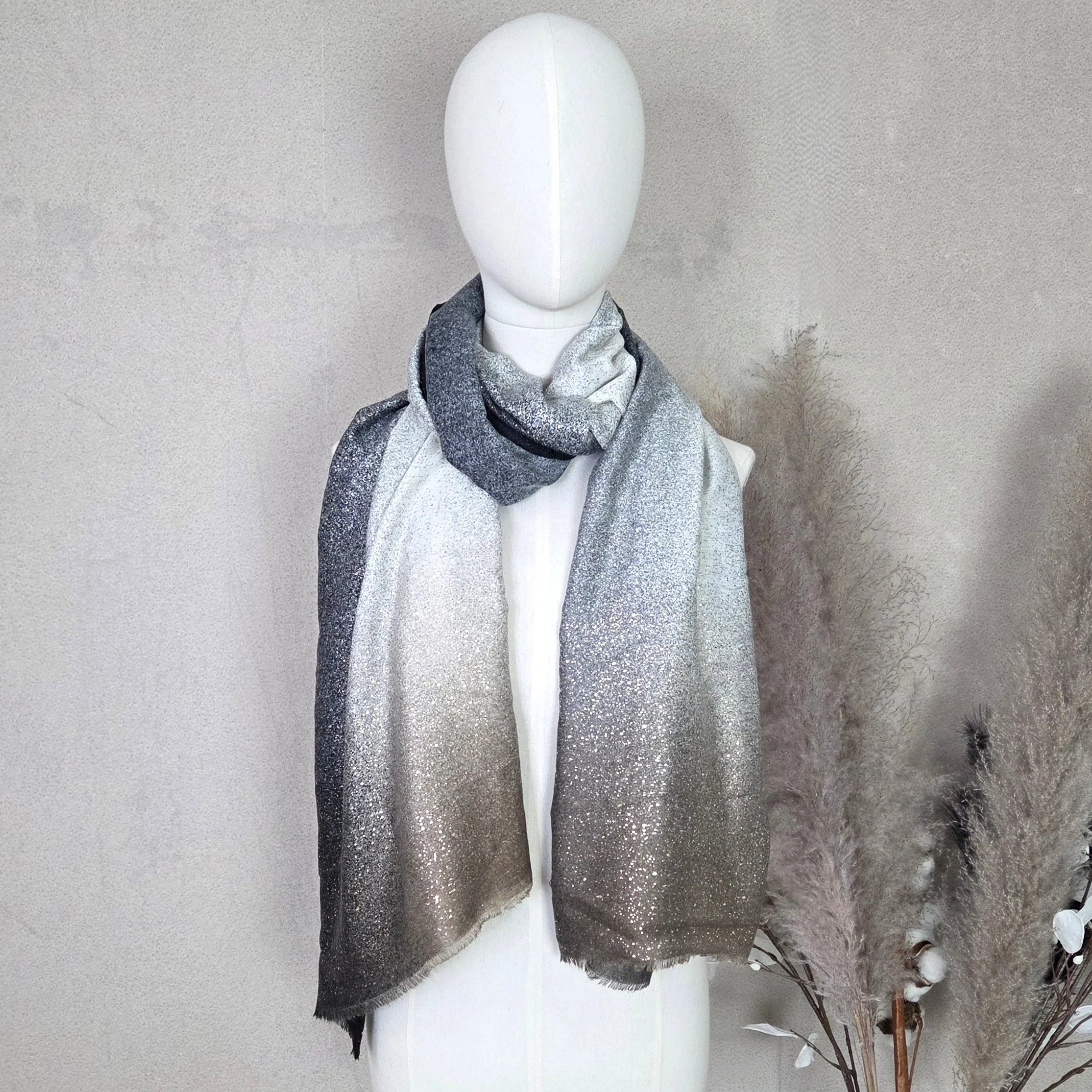 Metallic Fleck Scarf in Grey & Mocha