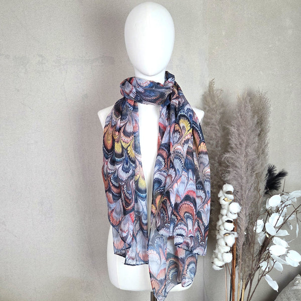Feather Pattern Multi Coloured Silky Scarf